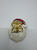 Vintage Gold Toned Rhinestone Santa Clause Christmas Enamel Brooch Holiday Pin