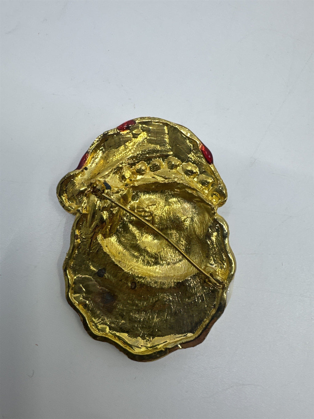 Vintage Gold Toned Rhinestone Santa Clause Christmas Enamel Brooch Holiday Pin