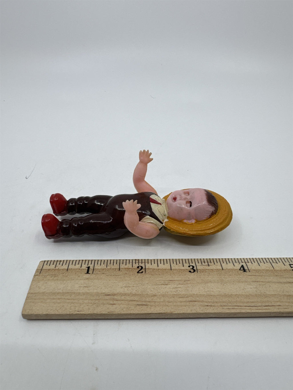 Vintage Plastic Toy Small Farmer Boy W/ Hat Articulating Eyes Hong Kong