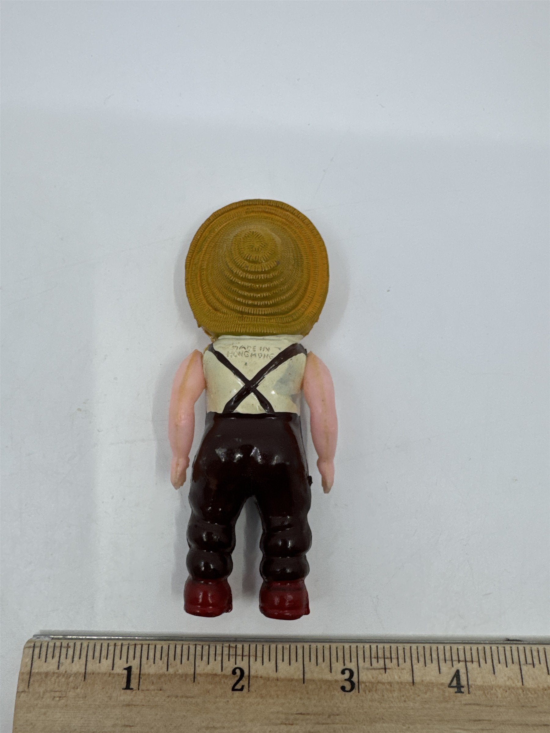 Vintage Plastic Toy Small Farmer Boy W/ Hat Articulating Eyes Hong Kong