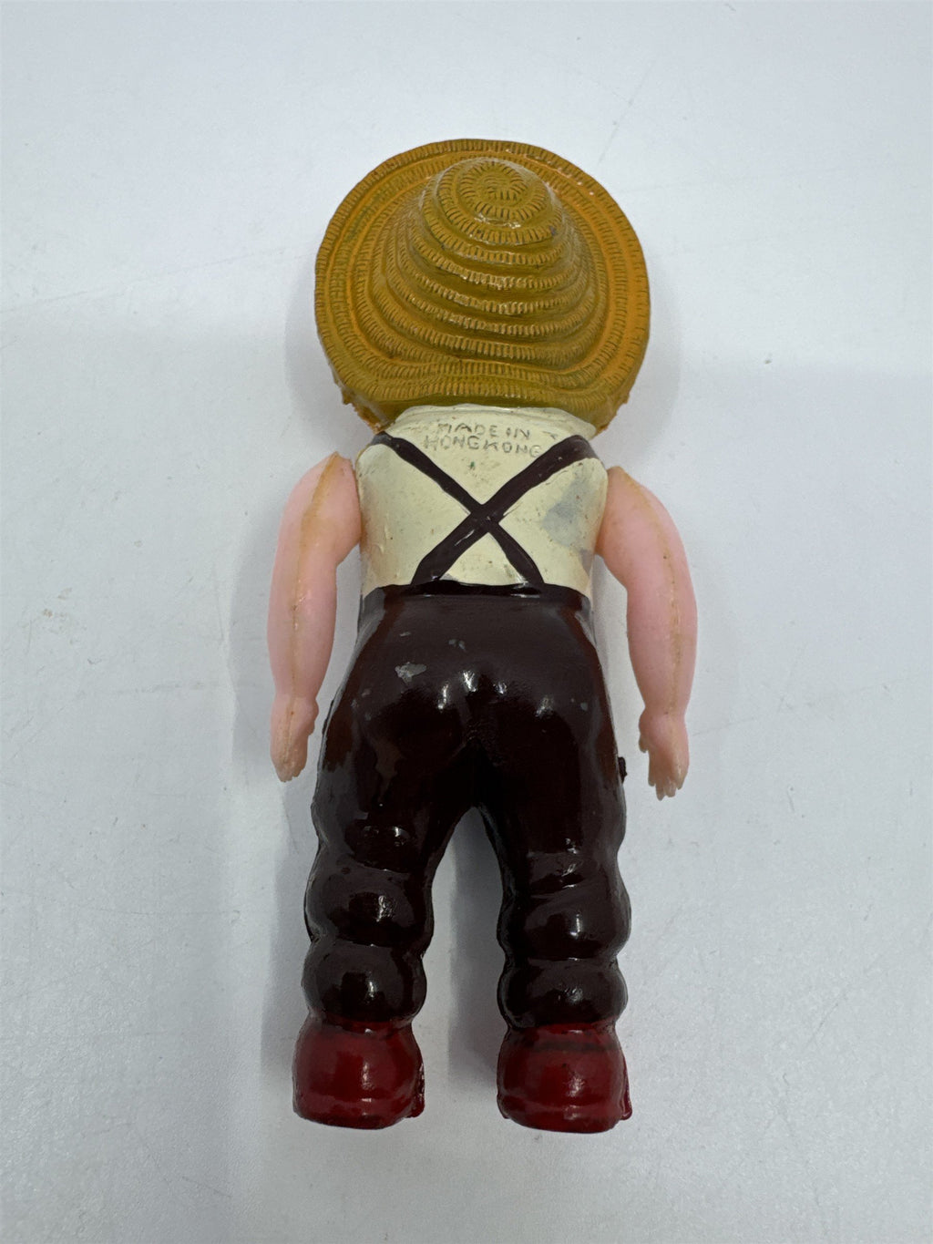 Vintage Plastic Toy Small Farmer Boy W/ Hat Articulating Eyes Hong Kong