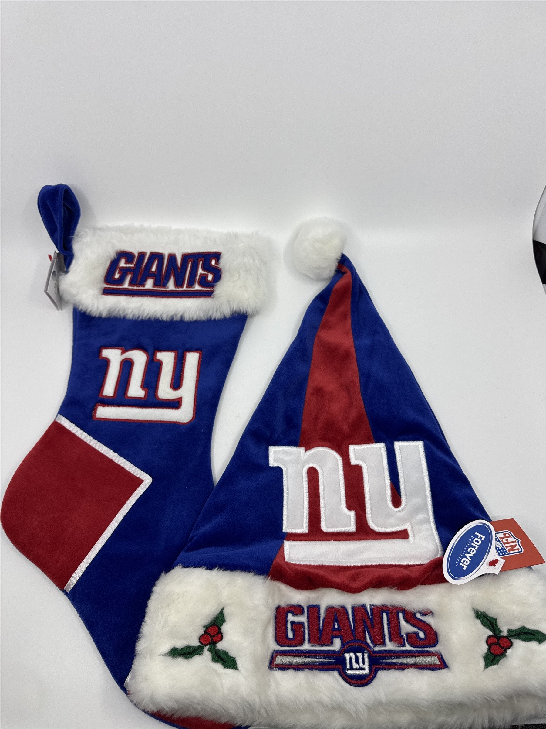 New York Giants NFL Red And Blue Plush Christmas Stocking And Hat Set