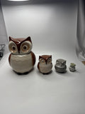 Vintage Set of Ceramic Owl Measuring Cups and Cookie Jar (Some Chips/Crazing)