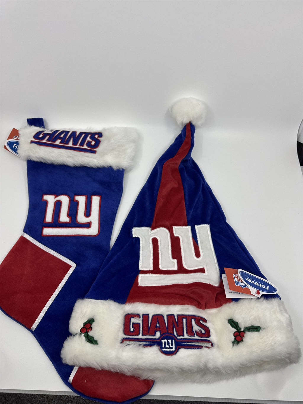 New York Giants NFL Red And Blue Plush Christmas Stocking And Hat Set