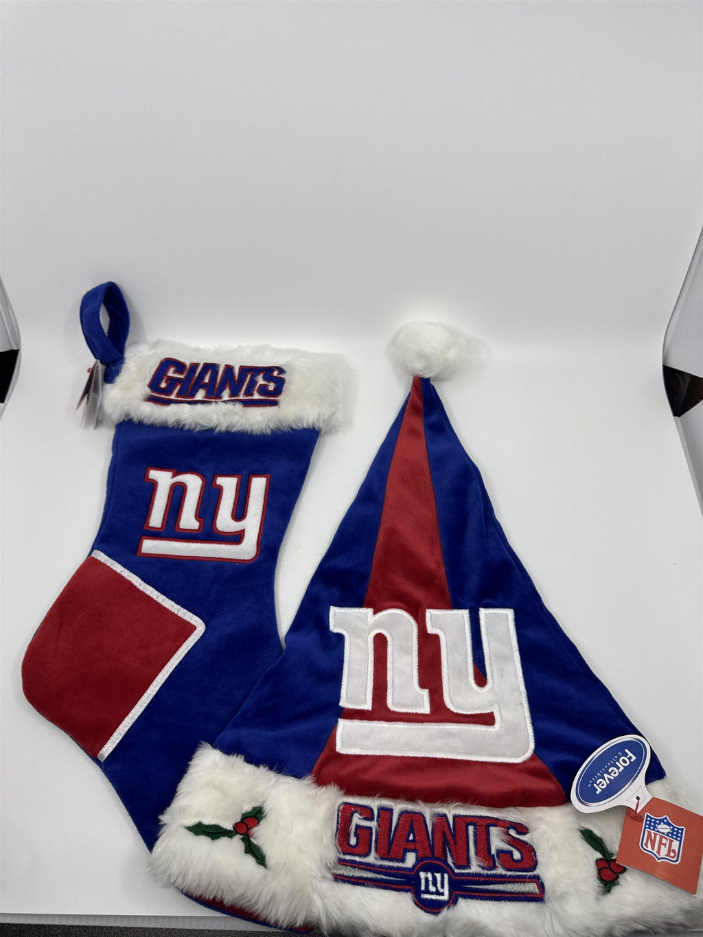 New York Giants NFL Red And Blue Plush Christmas Stocking And Hat Set