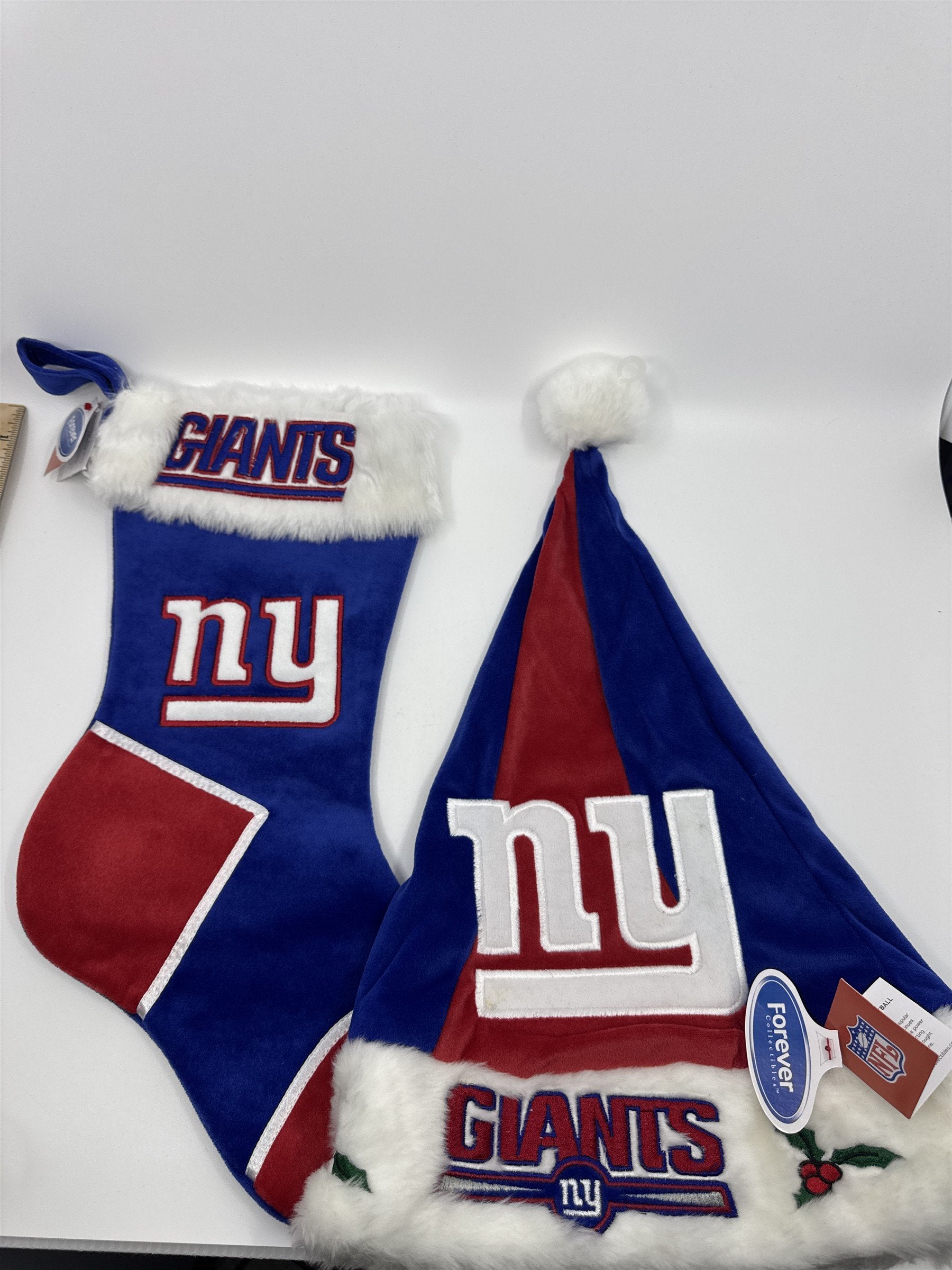New York Giants NFL Red And Blue Plush Christmas Stocking And Hat Set