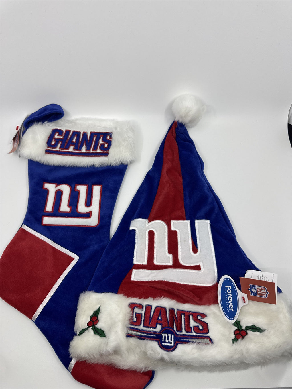 New York Giants NFL Red And Blue Plush Christmas Stocking And Hat Set