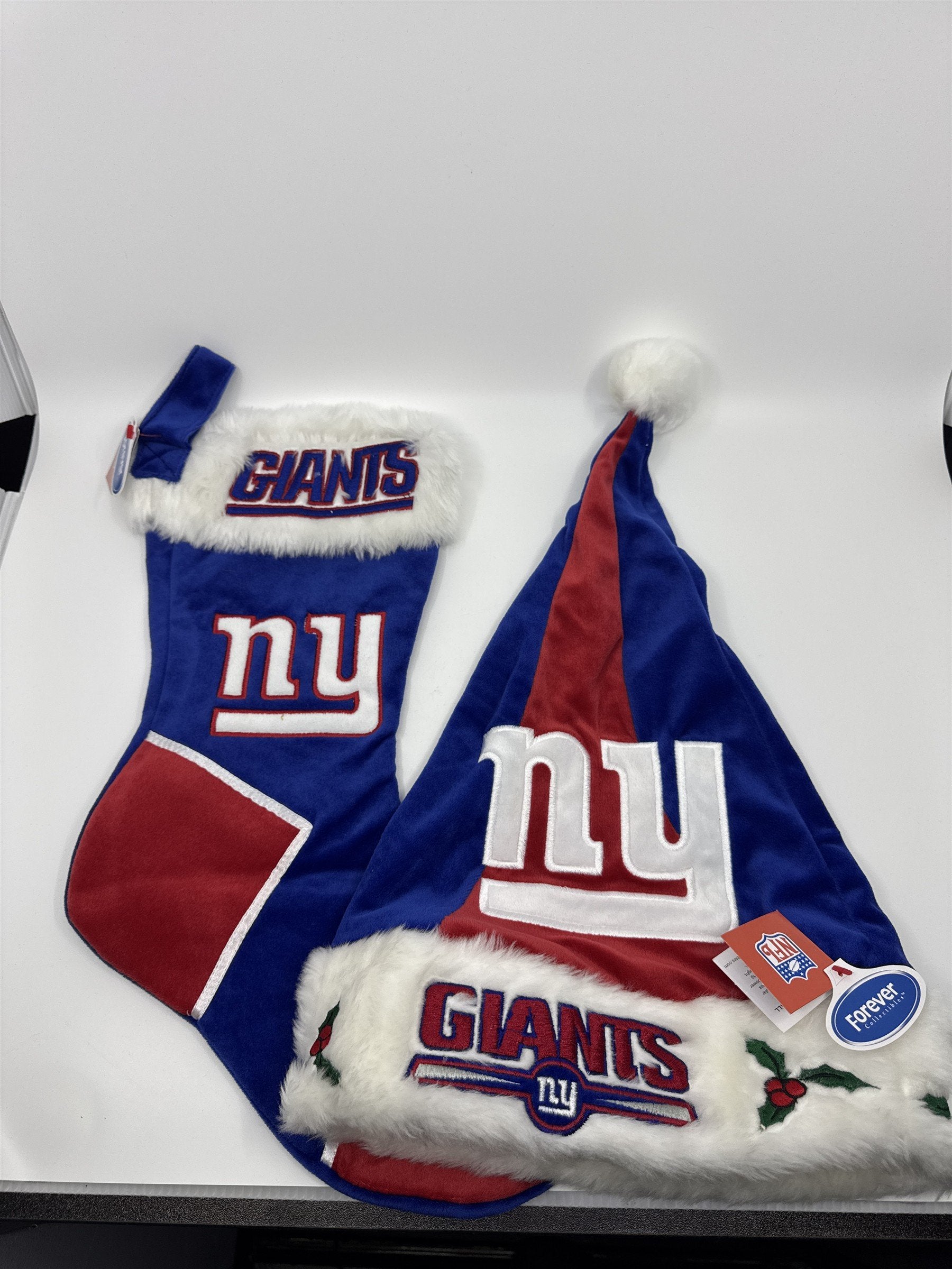 New York Giants NFL Red And Blue Plush Christmas Stocking And Hat Set