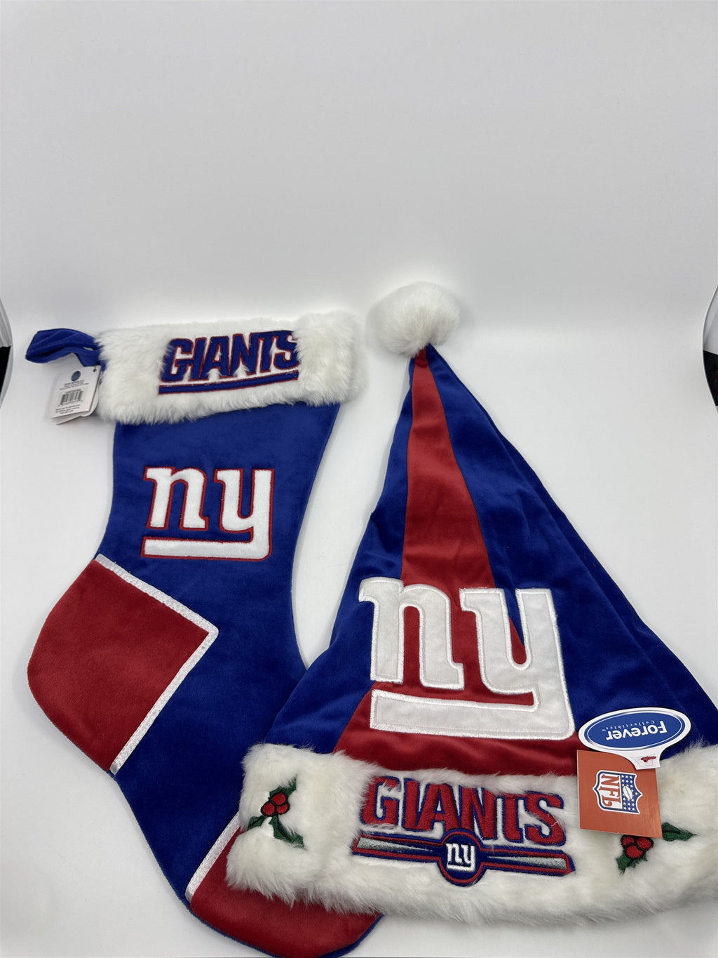 New York Giants NFL Red And Blue Plush Christmas Stocking And Hat Set