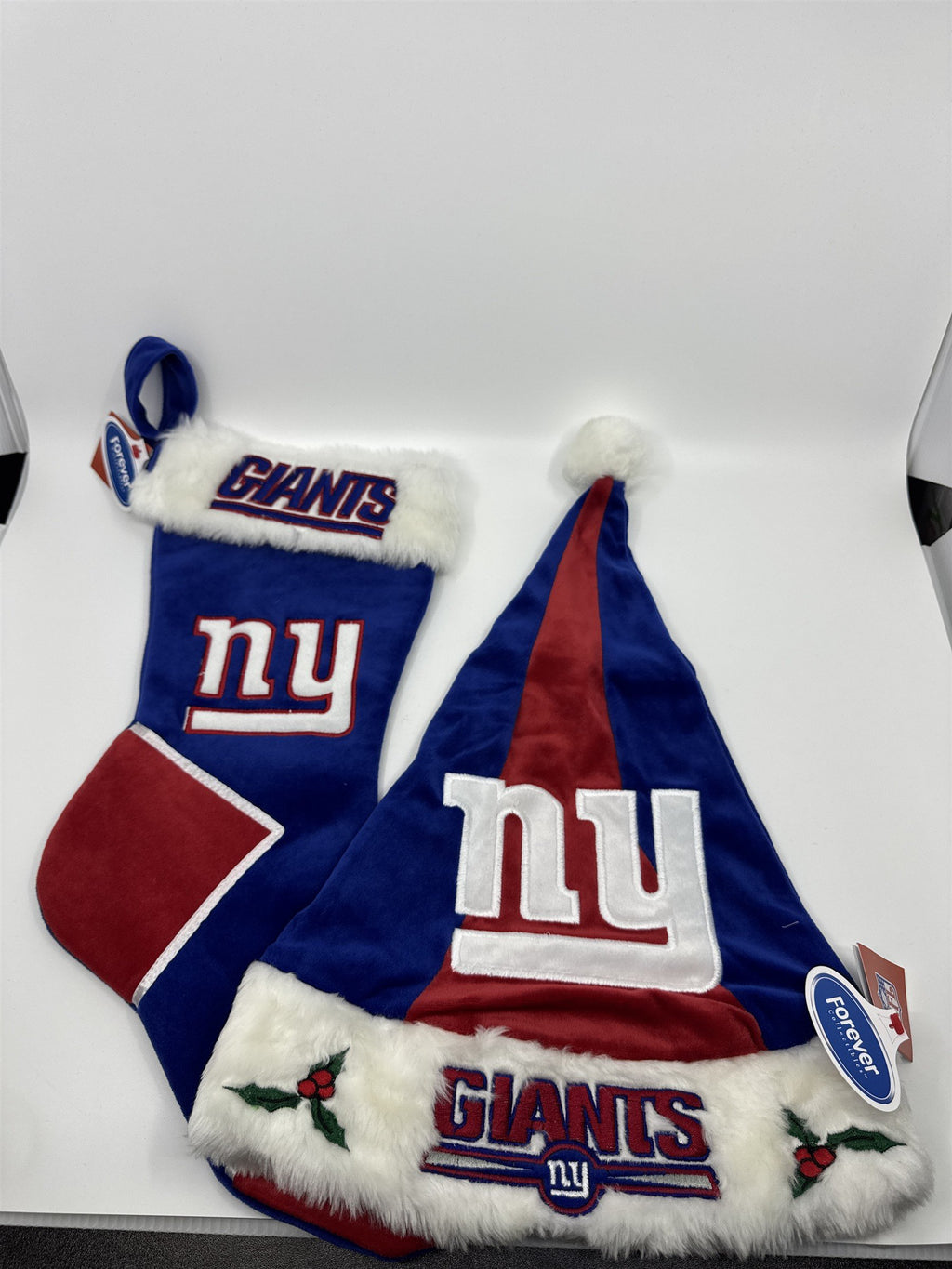 New York Giants NFL Red And Blue Plush Christmas Stocking And Hat Set