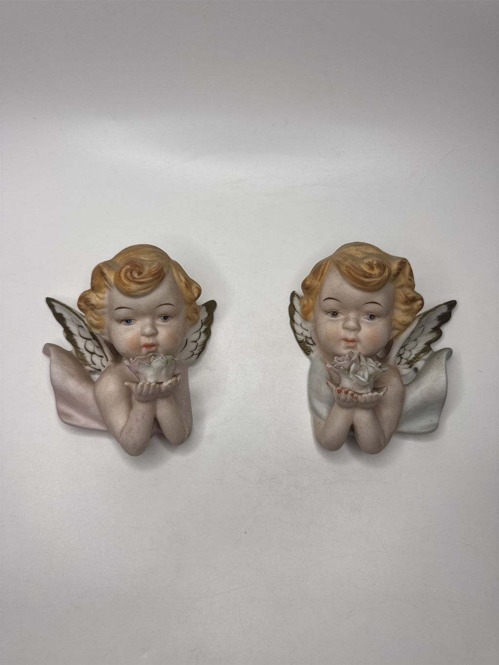 Set of 2 Tilso Japan Porcelain Hanging Angels Flowers Floral Angels