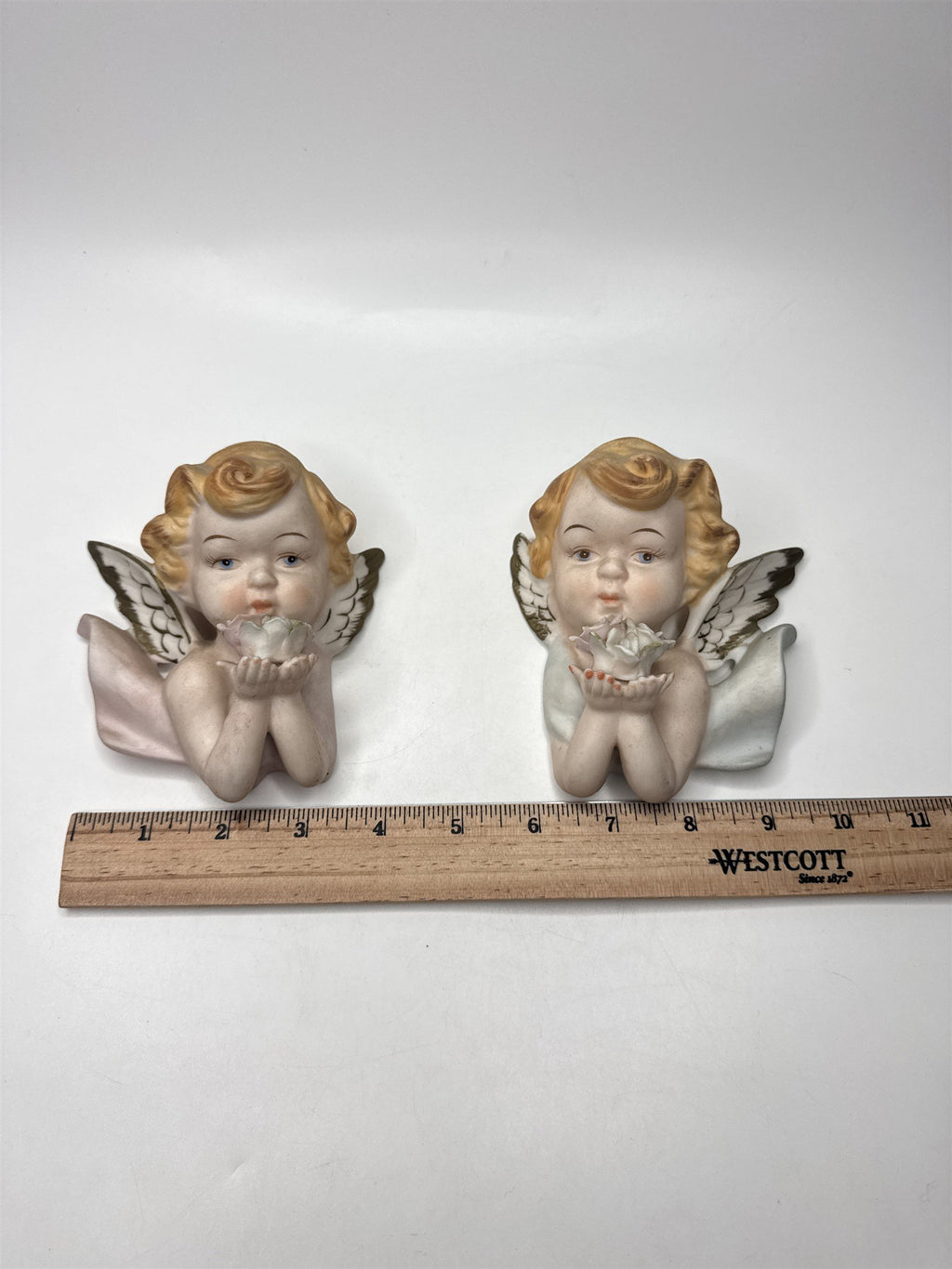 Set of 2 Tilso Japan Porcelain Hanging Angels Flowers Floral Angels