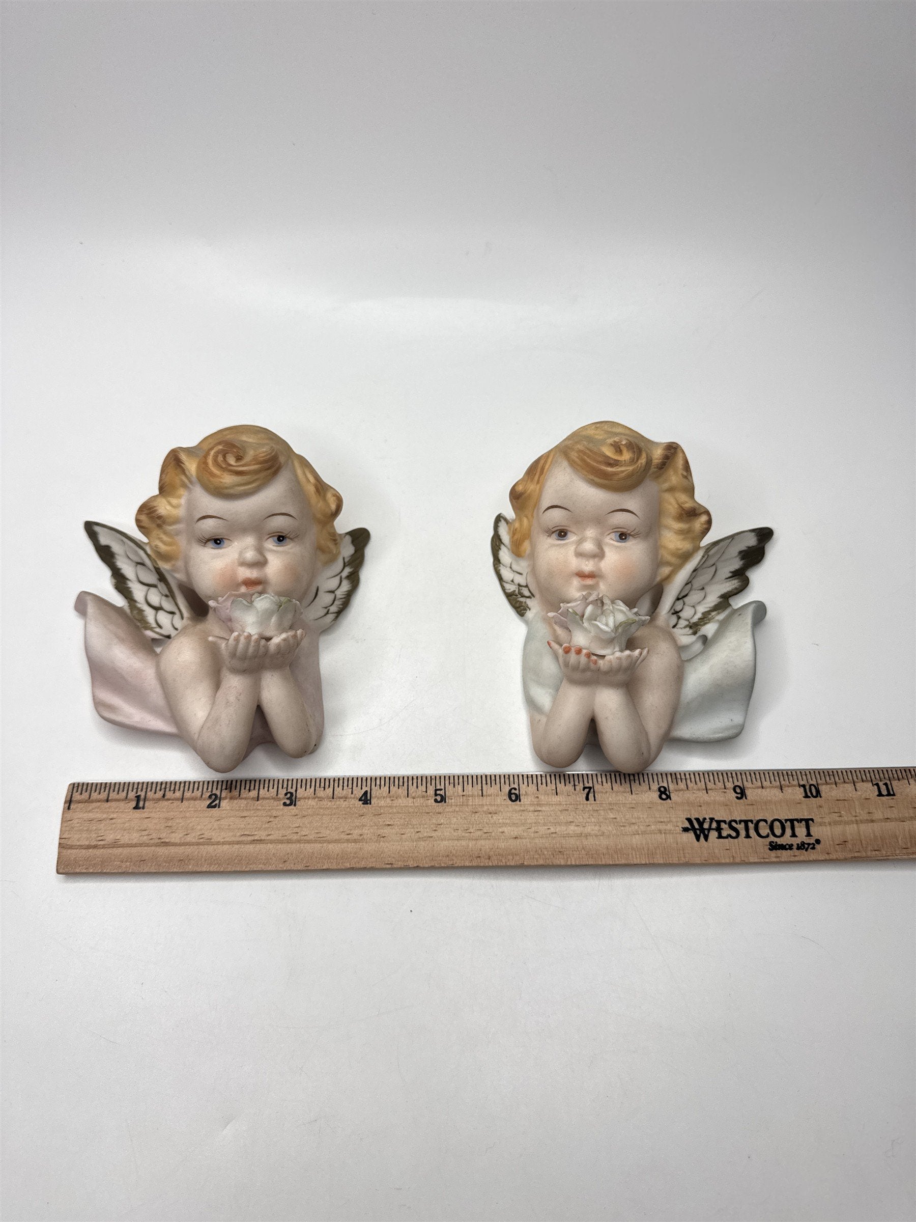 Set of 2 Tilso Japan Porcelain Hanging Angels Flowers Floral Angels