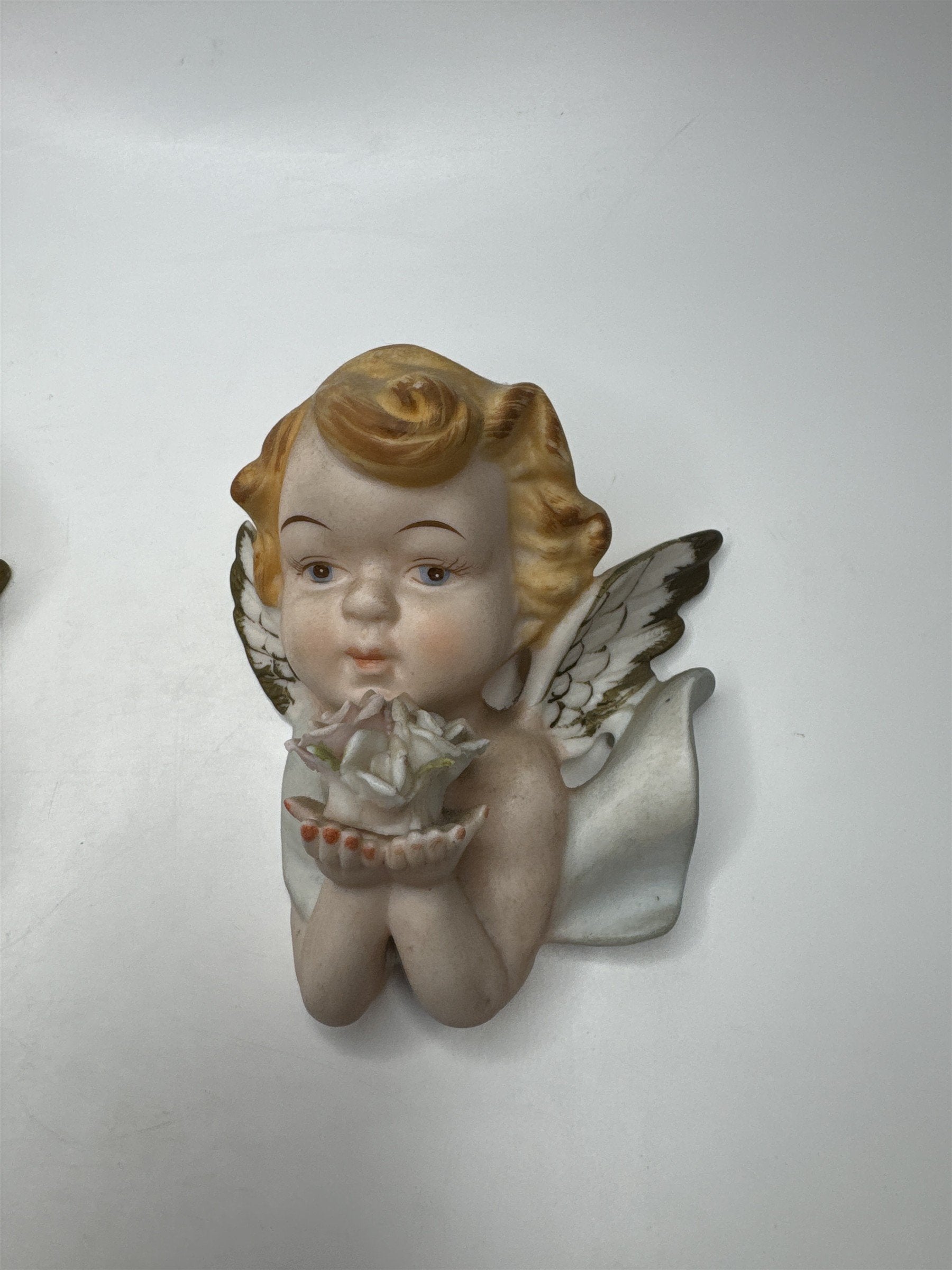 Set of 2 Tilso Japan Porcelain Hanging Angels Flowers Floral Angels