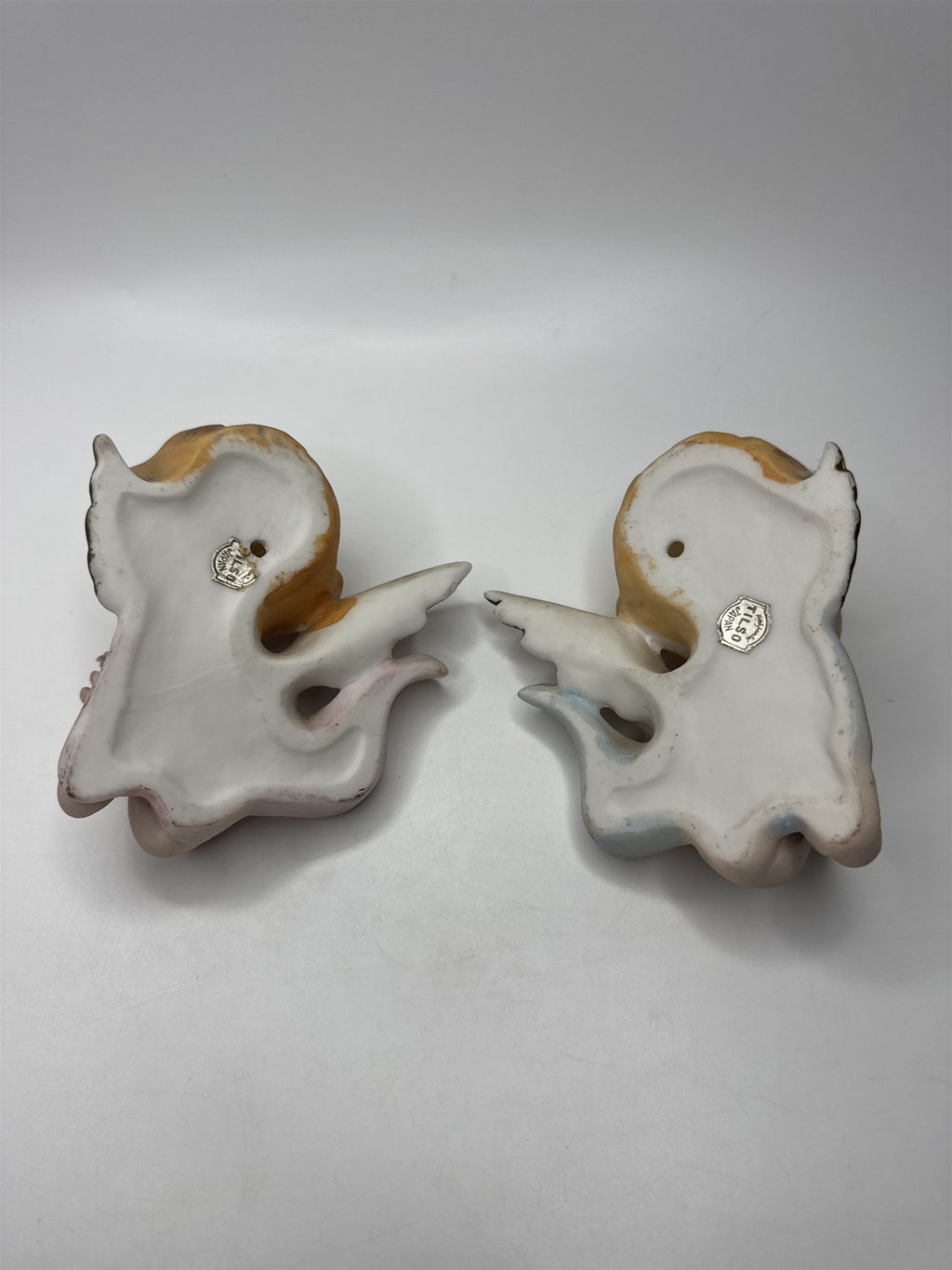 Set of 2 Tilso Japan Porcelain Hanging Angels Flowers Floral Angels