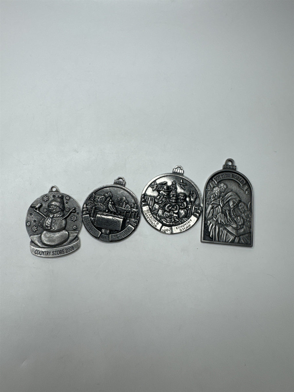 Lot of 4 Vintage Collectible Seasons Greetings Christmas Pewter Metal Ornaments