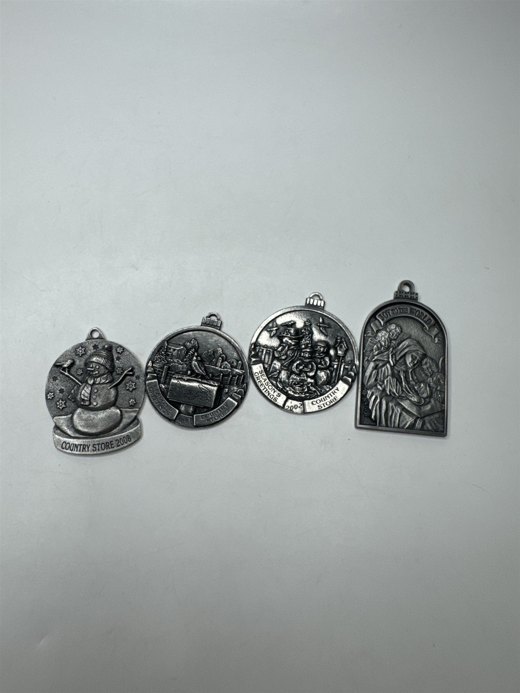 Lot of 4 Vintage Collectible Seasons Greetings Christmas Pewter Metal Ornaments