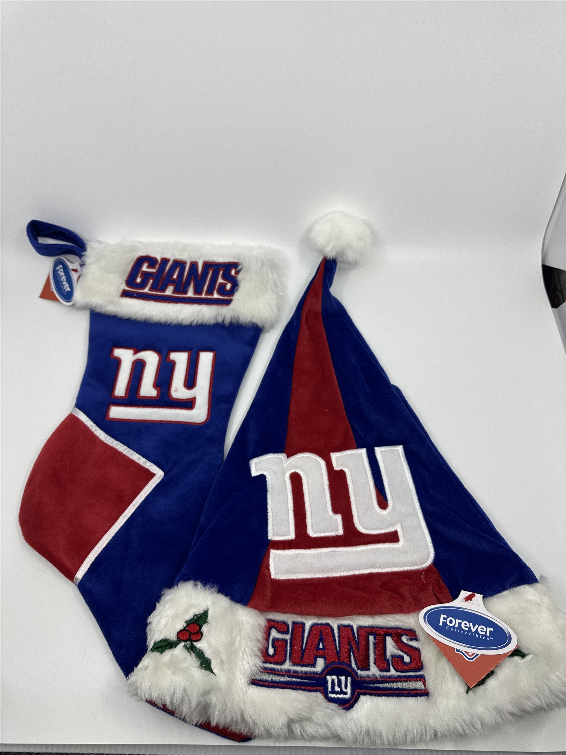 New York Giants NFL Red And Blue Plush Christmas Stocking And Hat Set