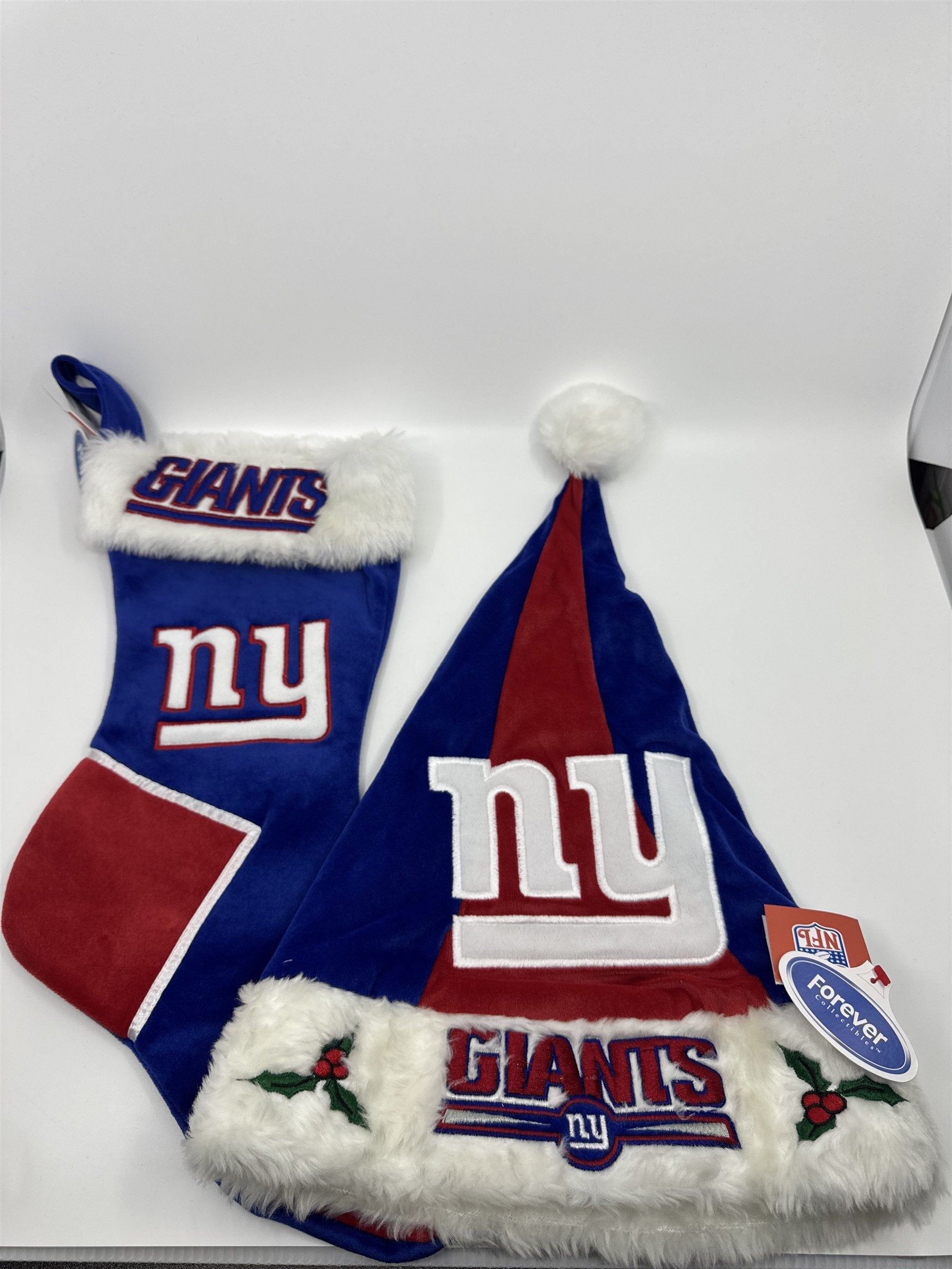 New York Giants NFL Red And Blue Plush Christmas Stocking And Hat Set