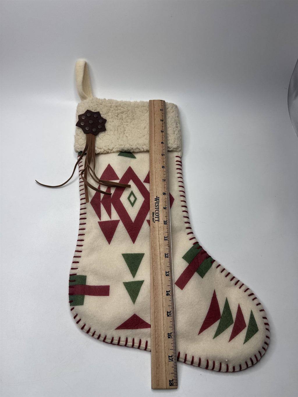 Vintage Southwestern Style Design Christmas Stocking Leather Metal Adornments