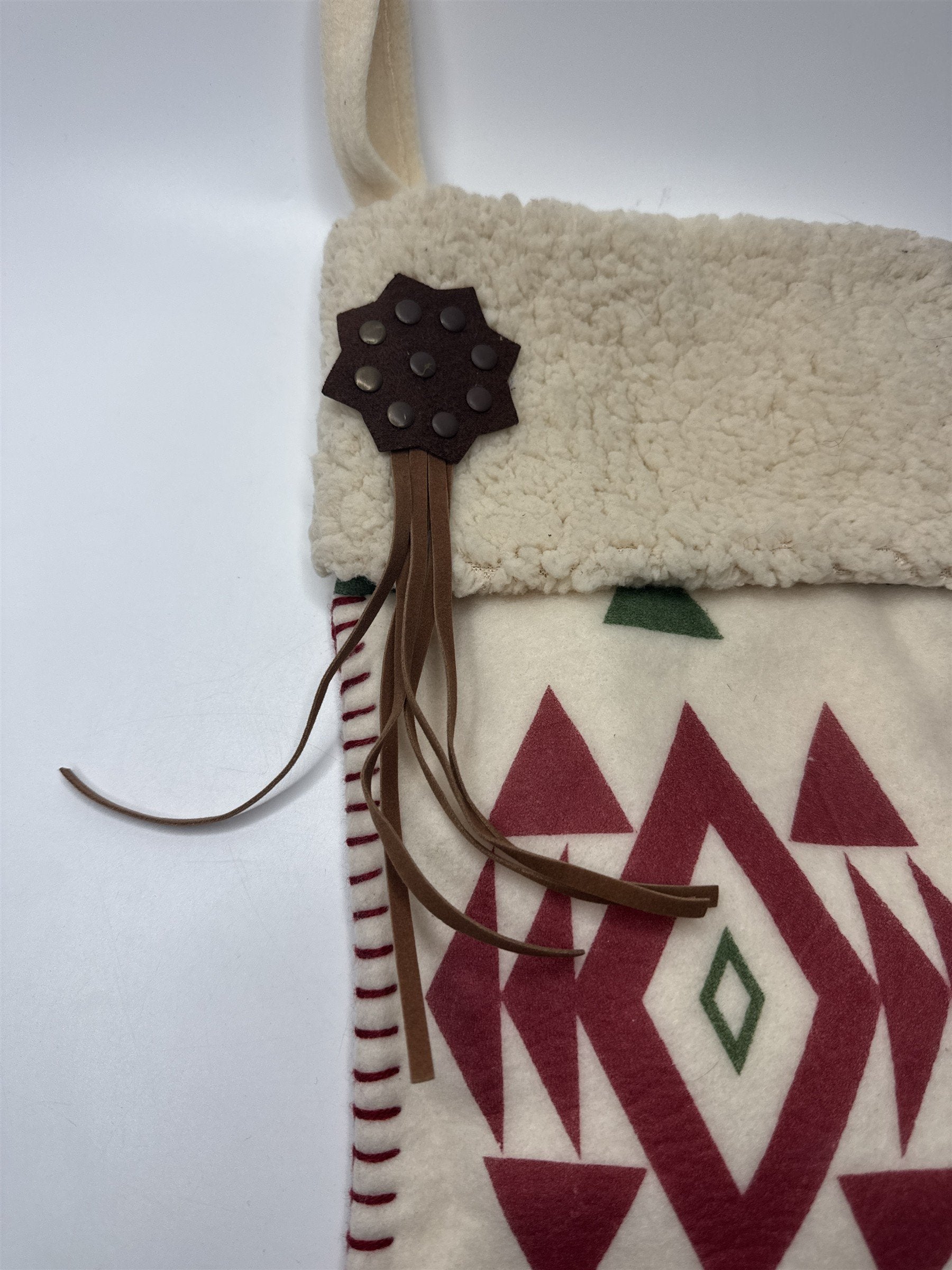 Vintage Southwestern Style Design Christmas Stocking Leather Metal Adornments