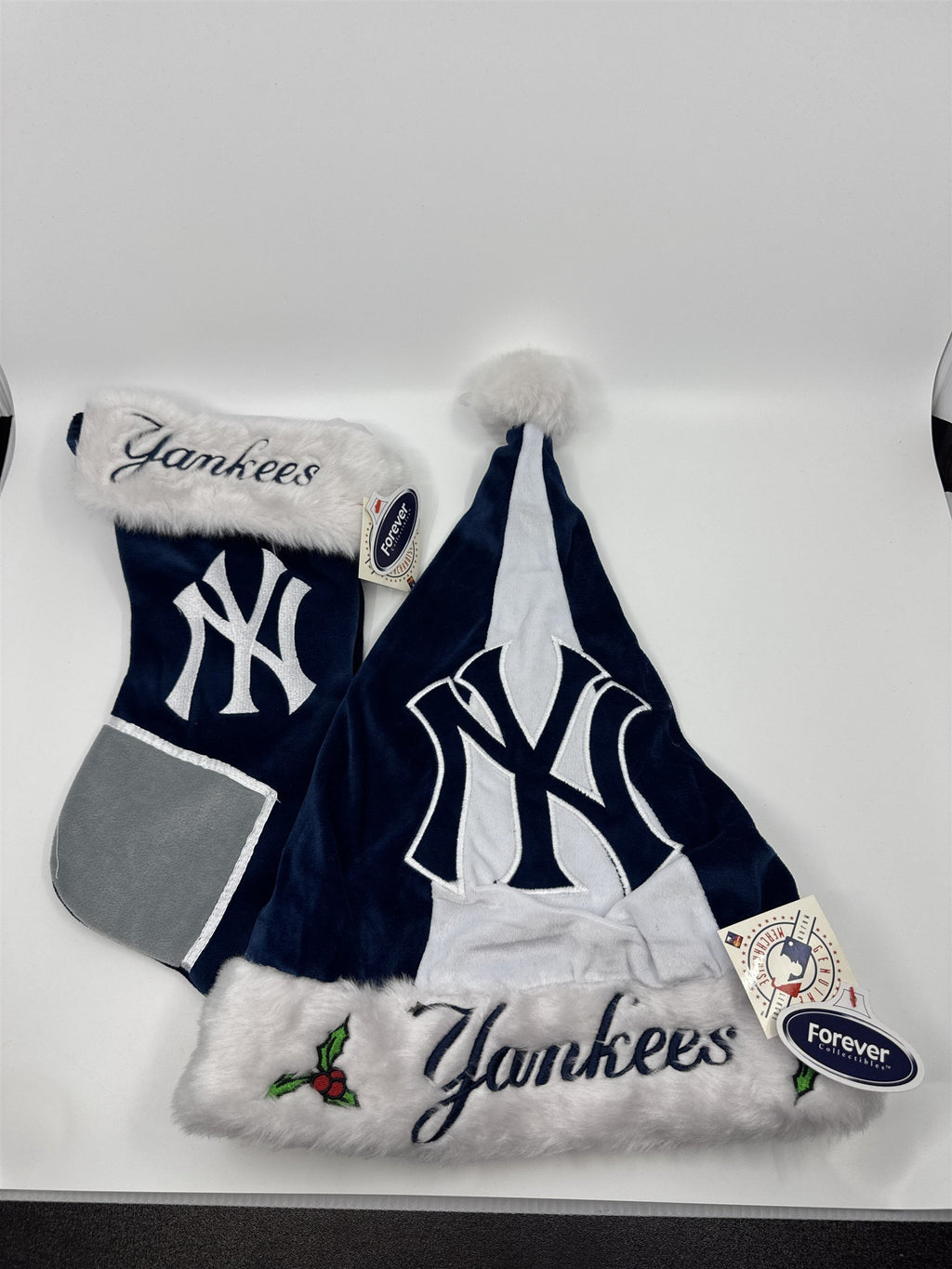 New York Yankees MLB Blue And Grey Plush Christmas Stocking And Hat Set