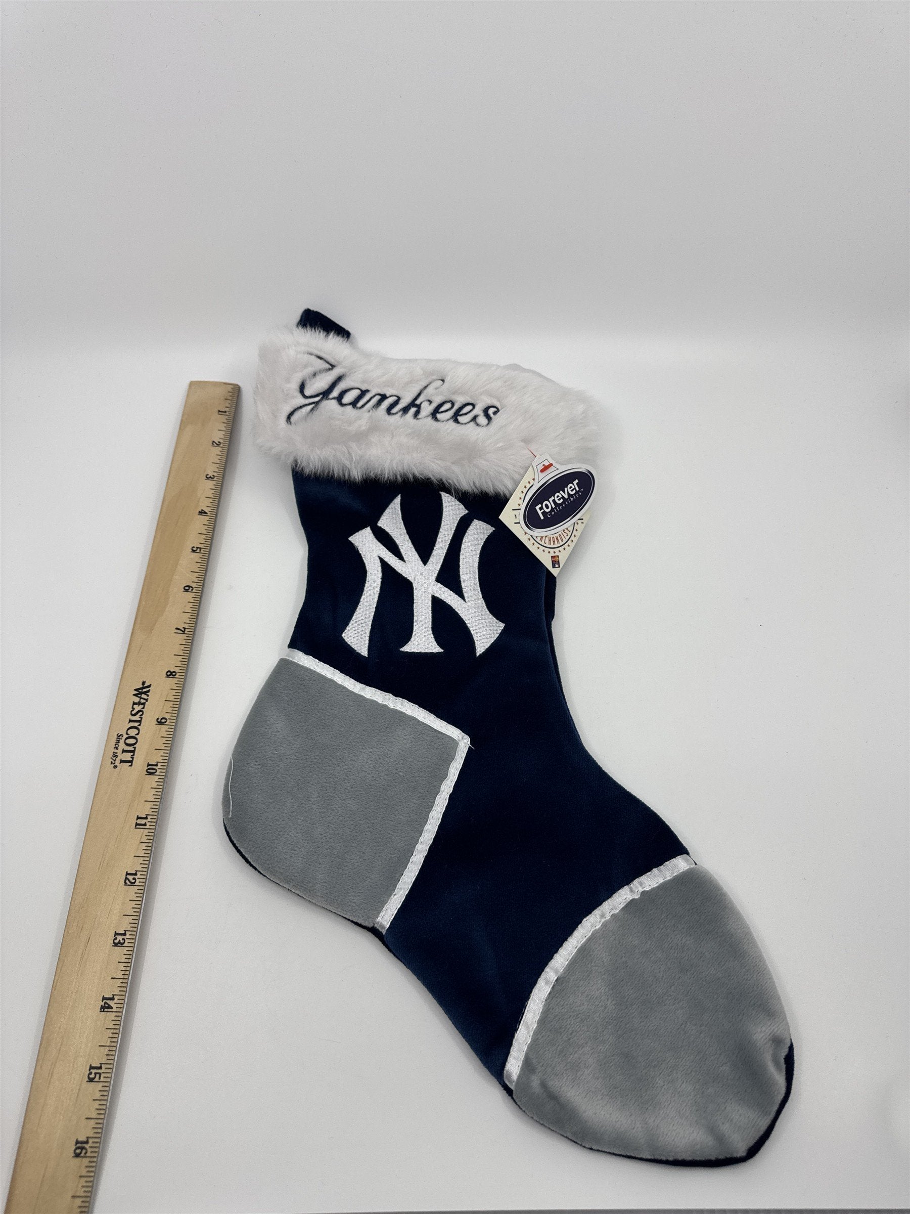 New York Yankees MLB Blue And Grey Plush Christmas Stocking And Hat Set