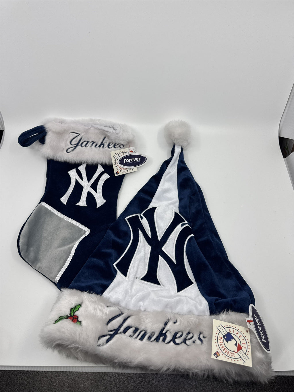 New York Yankees MLB Blue And Grey Plush Christmas Stocking And Hat Set