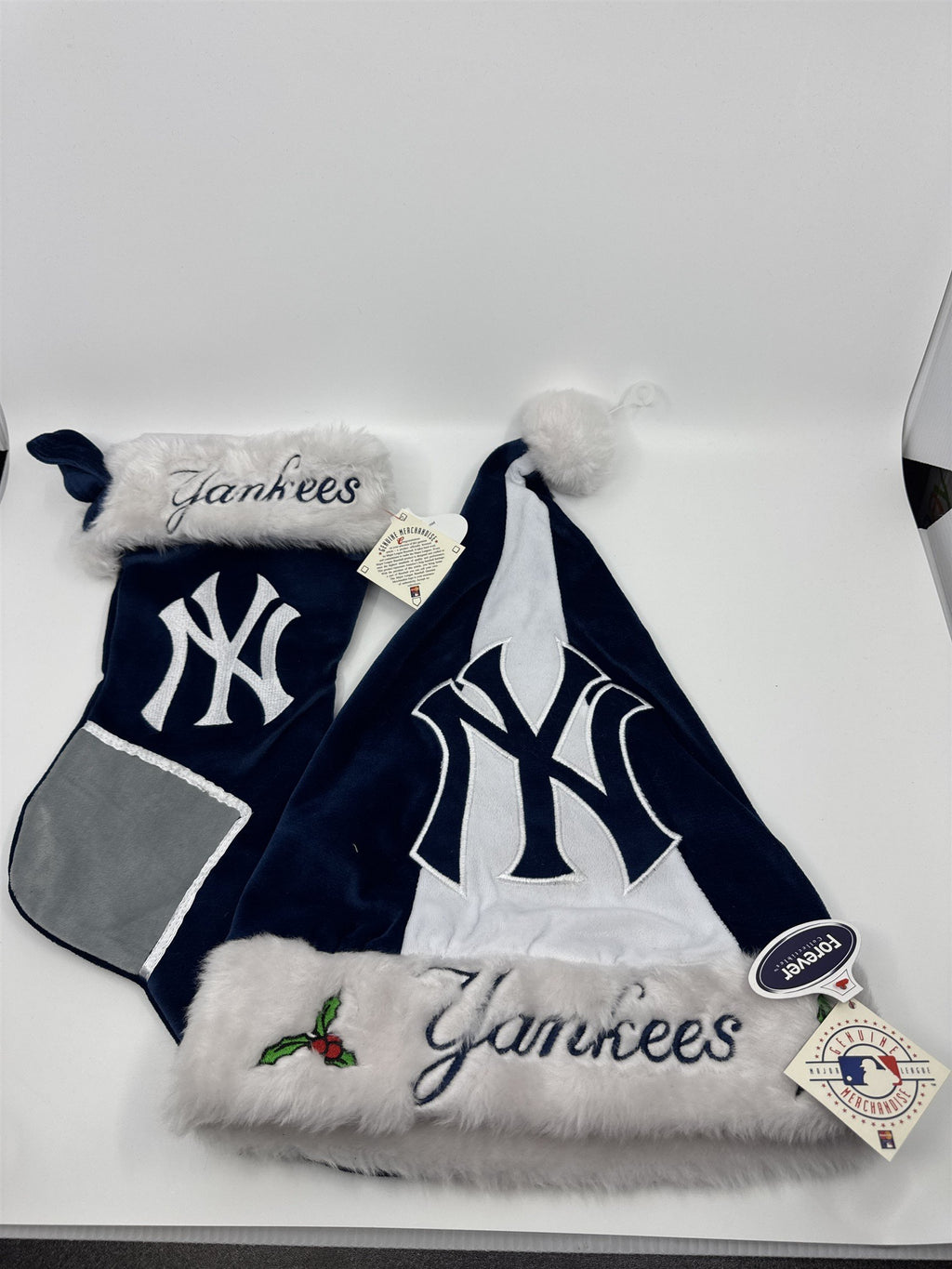New York Yankees MLB Blue And Grey Plush Christmas Stocking And Hat Set
