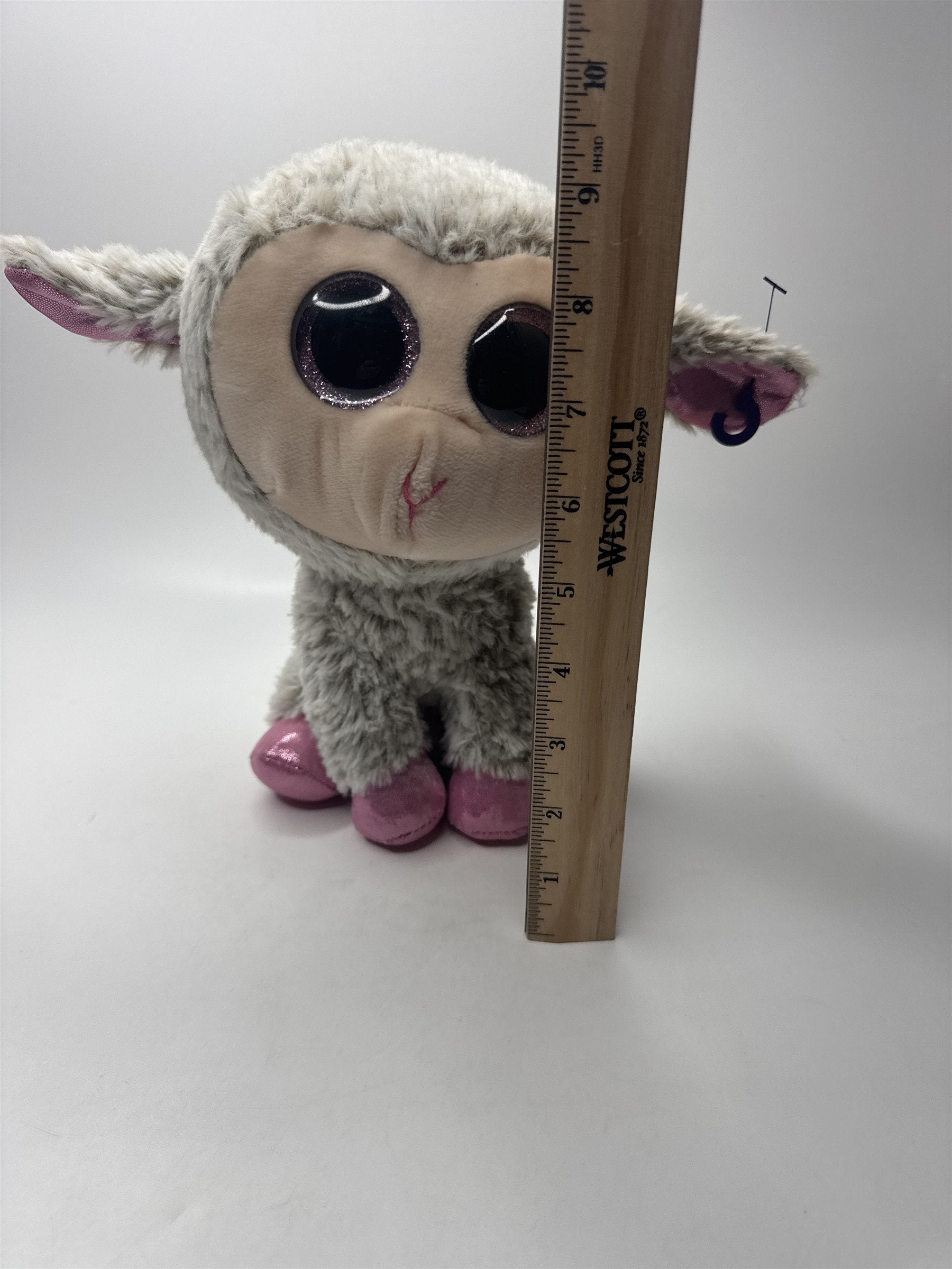 Ty Dixie the Lamb Beanie Boos 9" Sheep Gray Pink Glitter Eyes