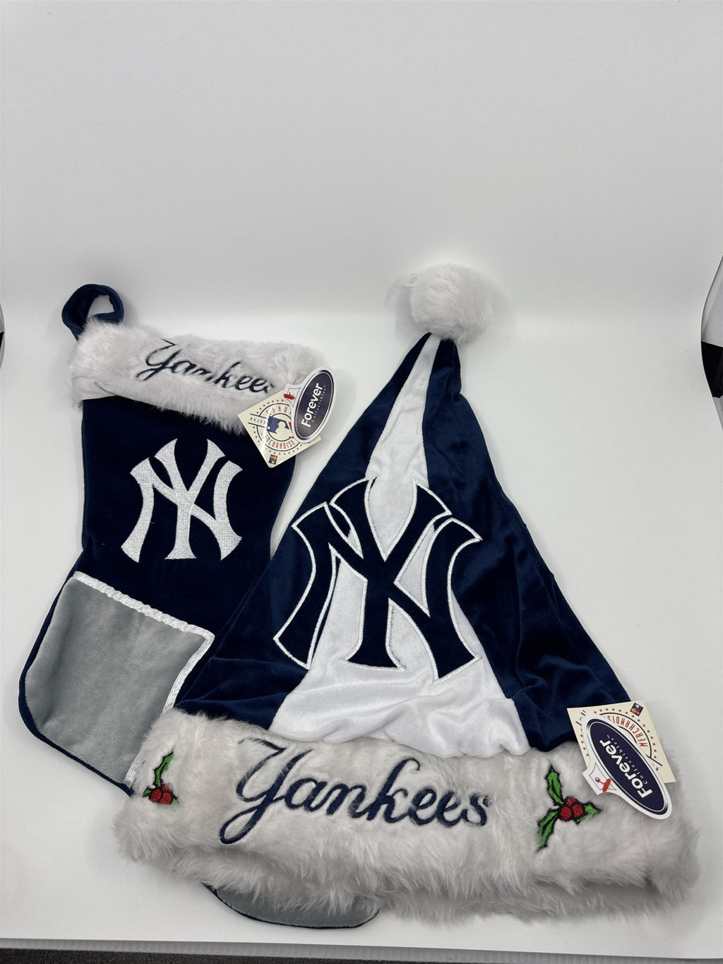New York Yankees MLB Blue And Grey Plush Christmas Stocking And Hat Set