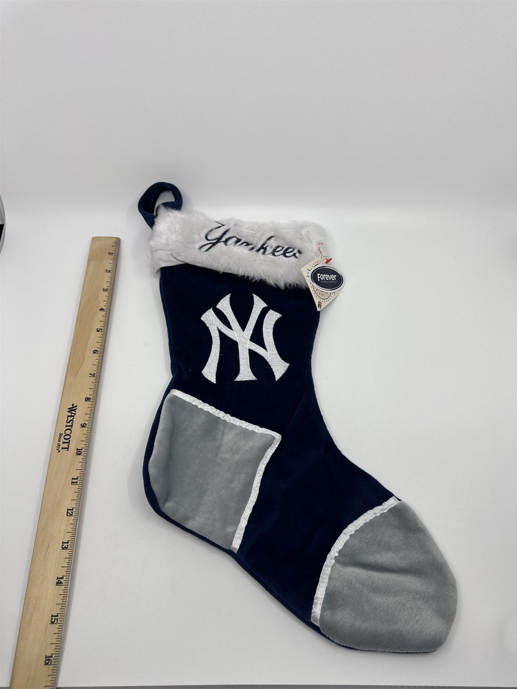 New York Yankees MLB Blue And Grey Plush Christmas Stocking And Hat Set