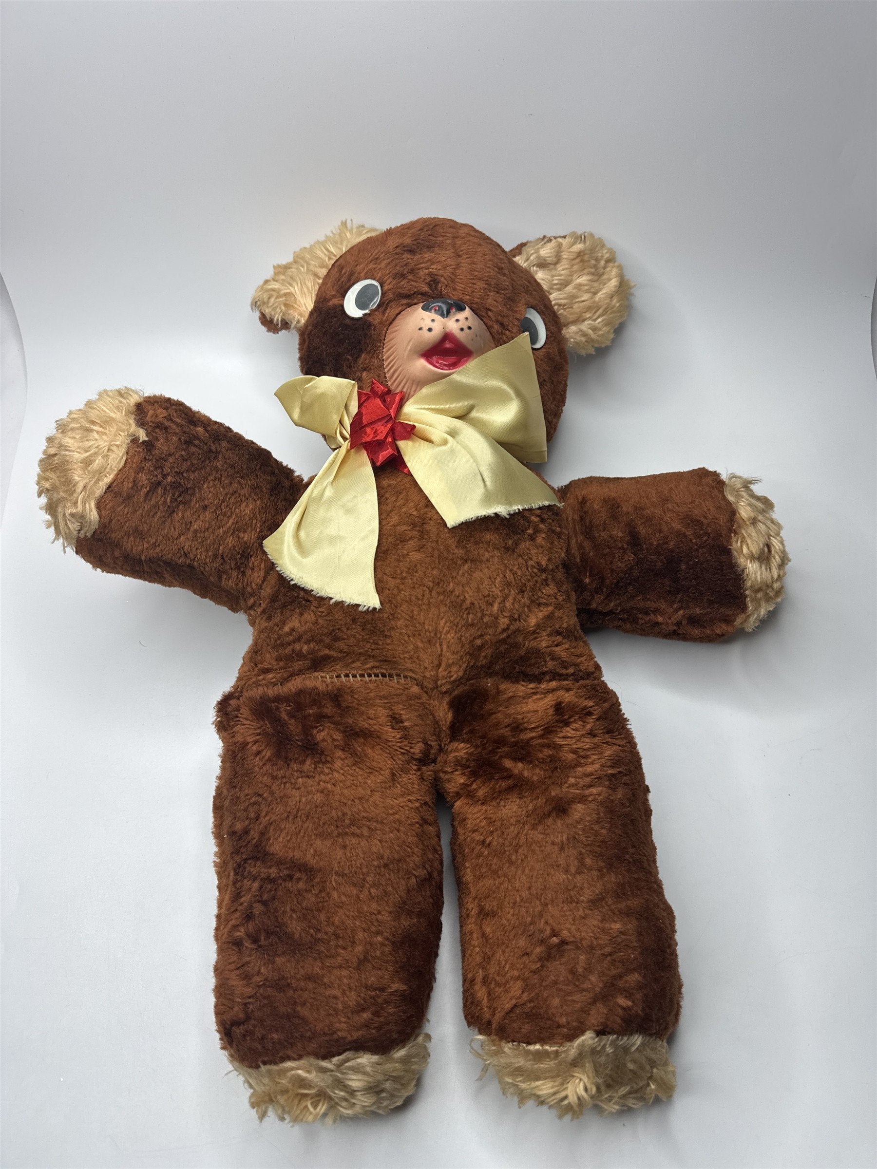 Vintage 18" Rubber Face Plush Teddy Bear Googly Eyes 1950s 1960s Anthropomorphic