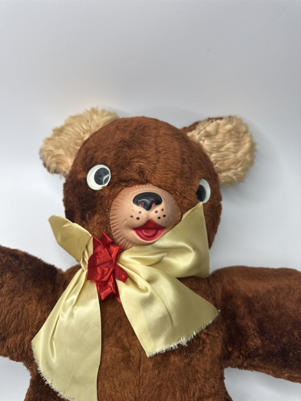 Vintage 18" Rubber Face Plush Teddy Bear Googly Eyes 1950s 1960s Anthropomorphic