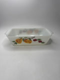 VTG Fire King 1 Qt Loaf Pan Baking Dish Painted Peaches & Apples