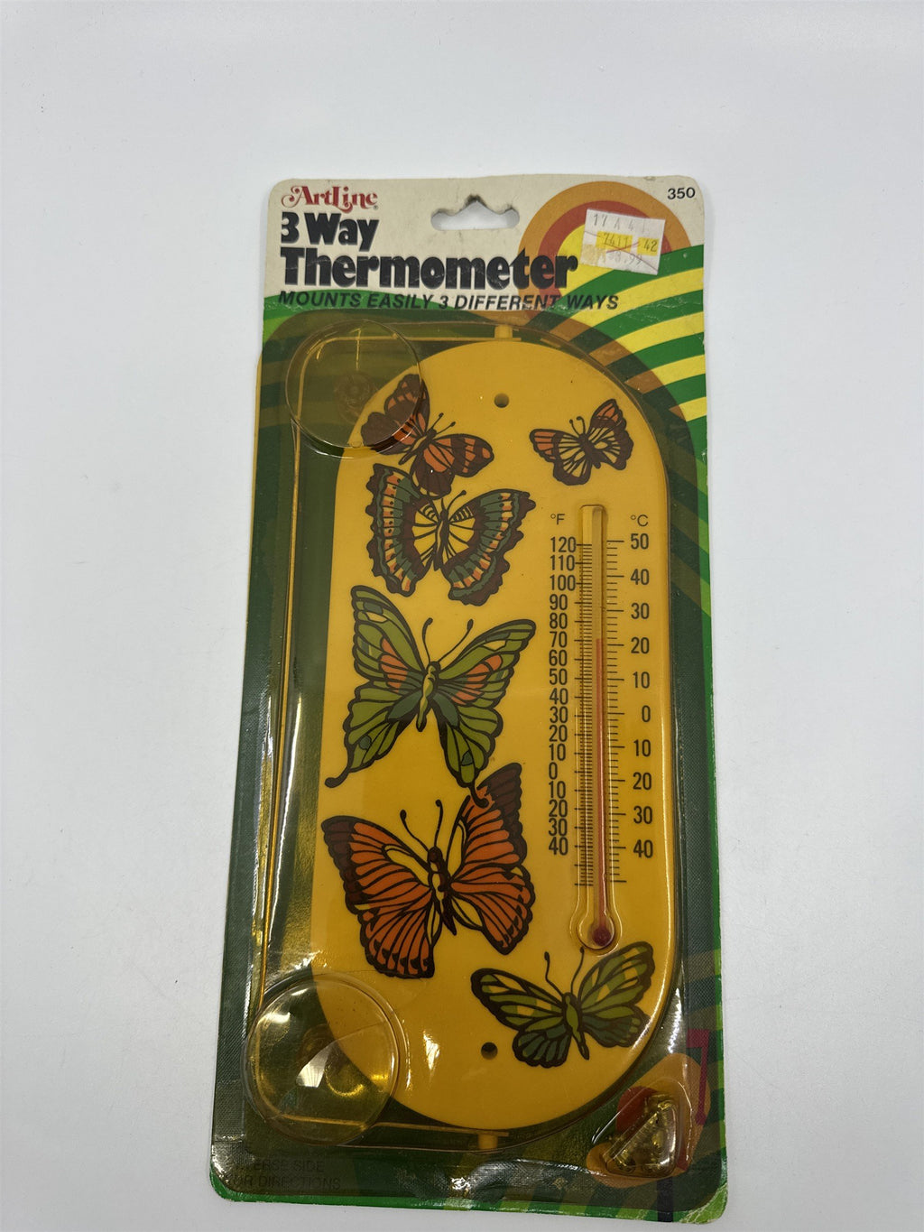 Vintage 1982 Artline 3 Way Thermometer W/ Butterfly Design