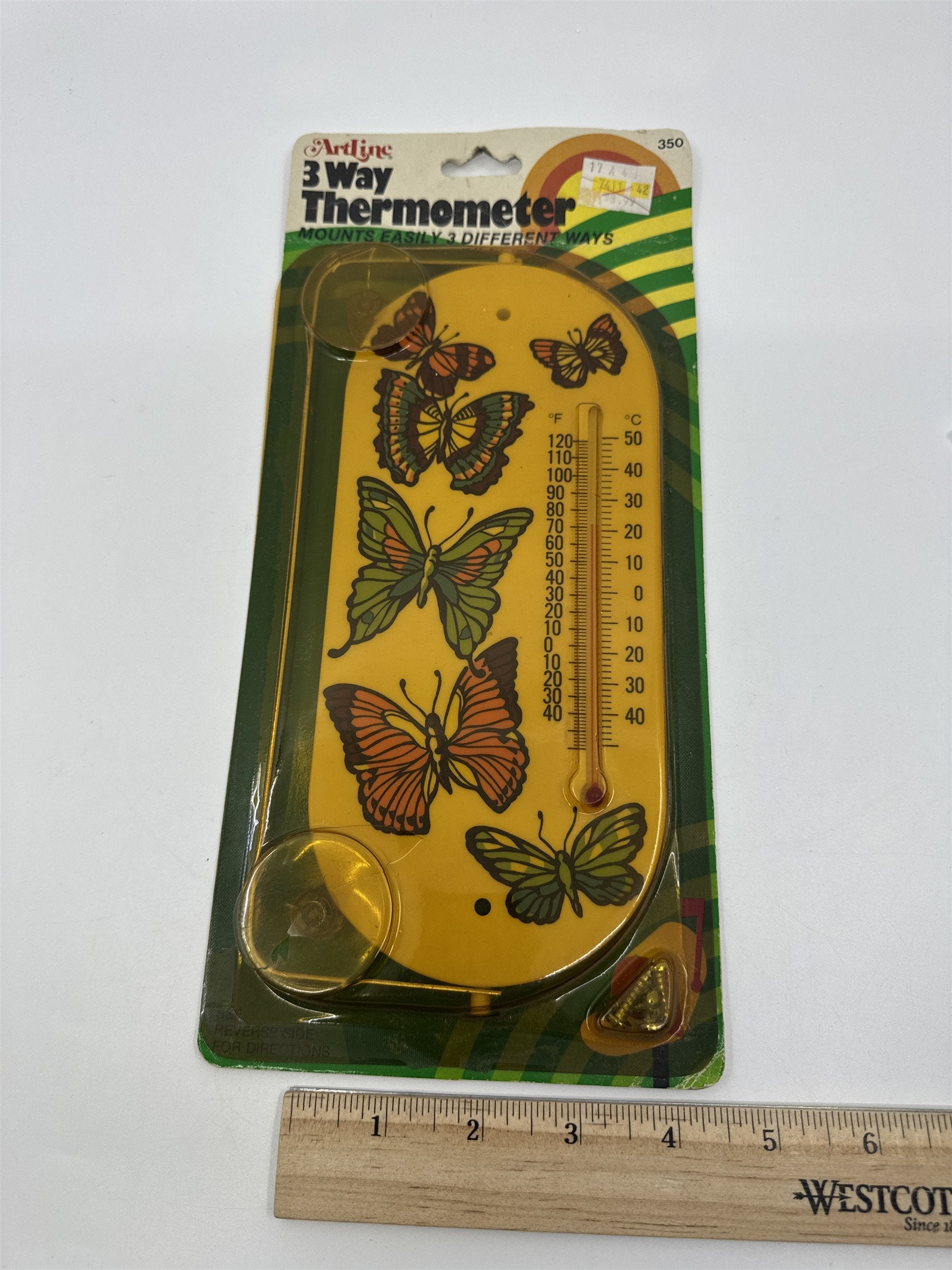 Vintage 1982 Artline 3 Way Thermometer W/ Butterfly Design