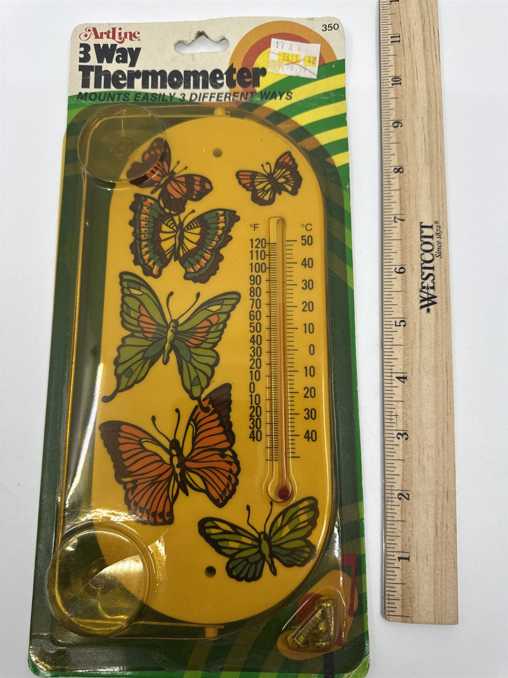 Vintage 1982 Artline 3 Way Thermometer W/ Butterfly Design
