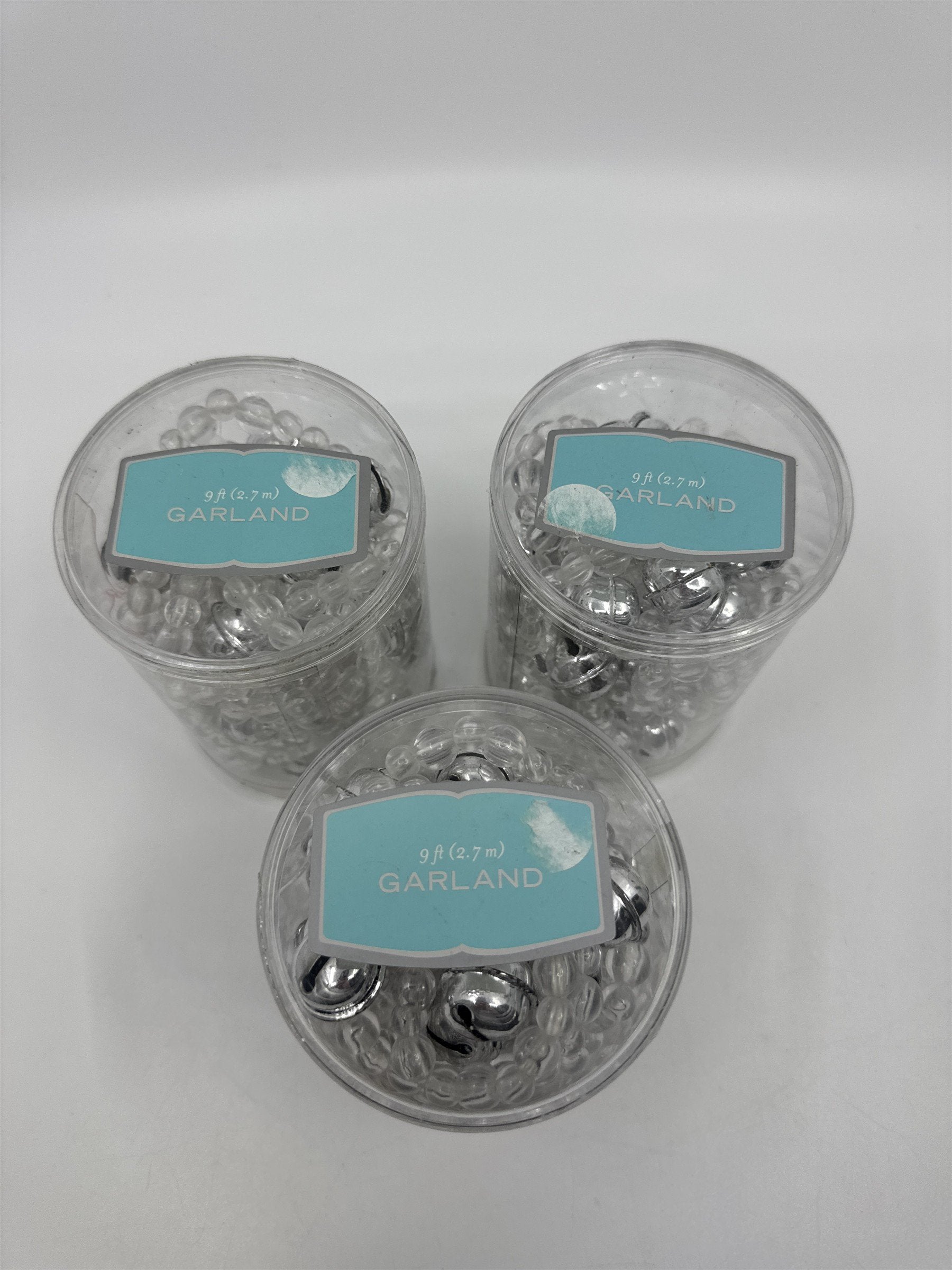 Set Of Three Vintage 9 Ft. Clear Beaded Decorative Garland W/ Bells In Packaging