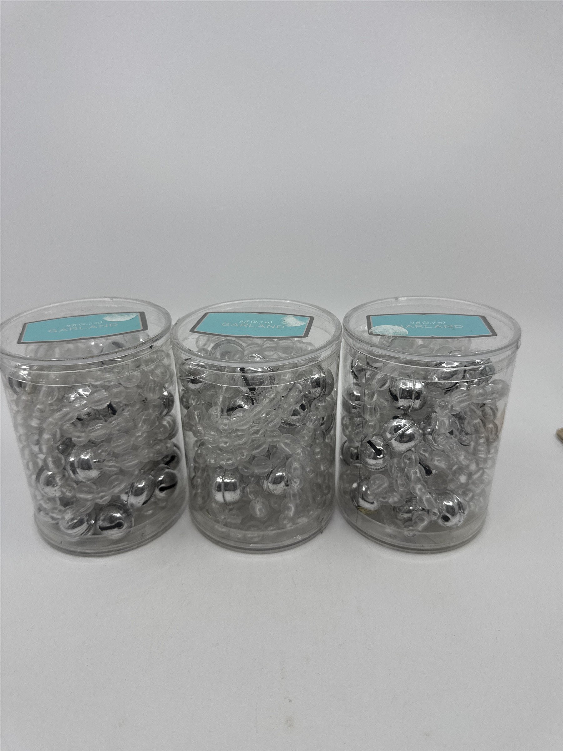 Set Of Three Vintage 9 Ft. Clear Beaded Decorative Garland W/ Bells In Packaging