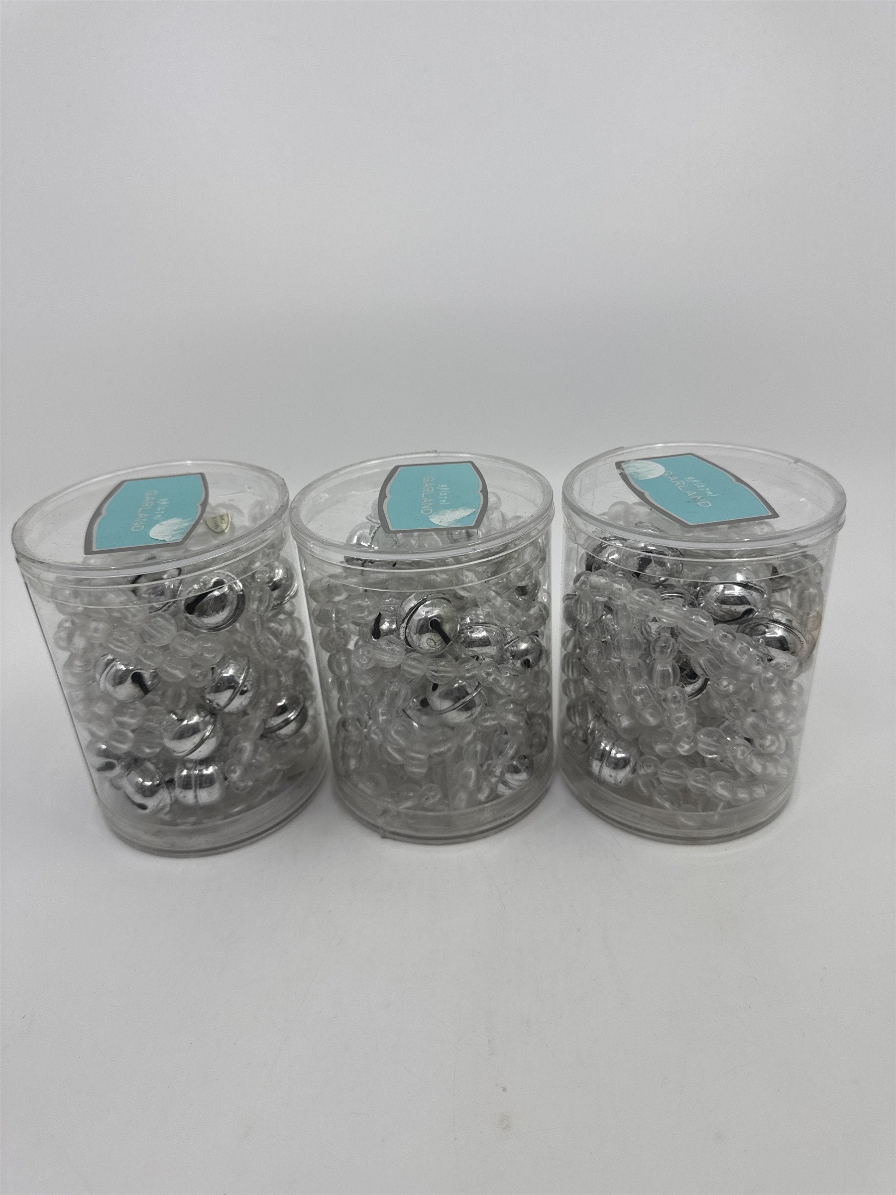 Set Of Three Vintage 9 Ft. Clear Beaded Decorative Garland W/ Bells In Packaging