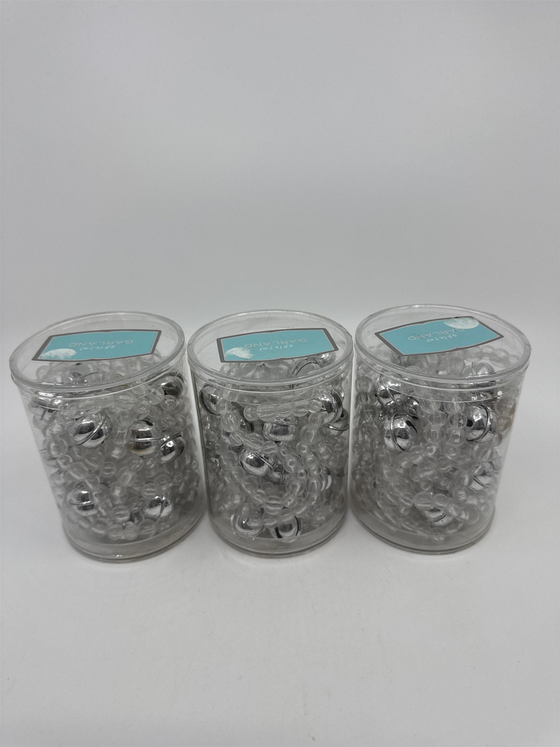 Set Of Three Vintage 9 Ft. Clear Beaded Decorative Garland W/ Bells In Packaging