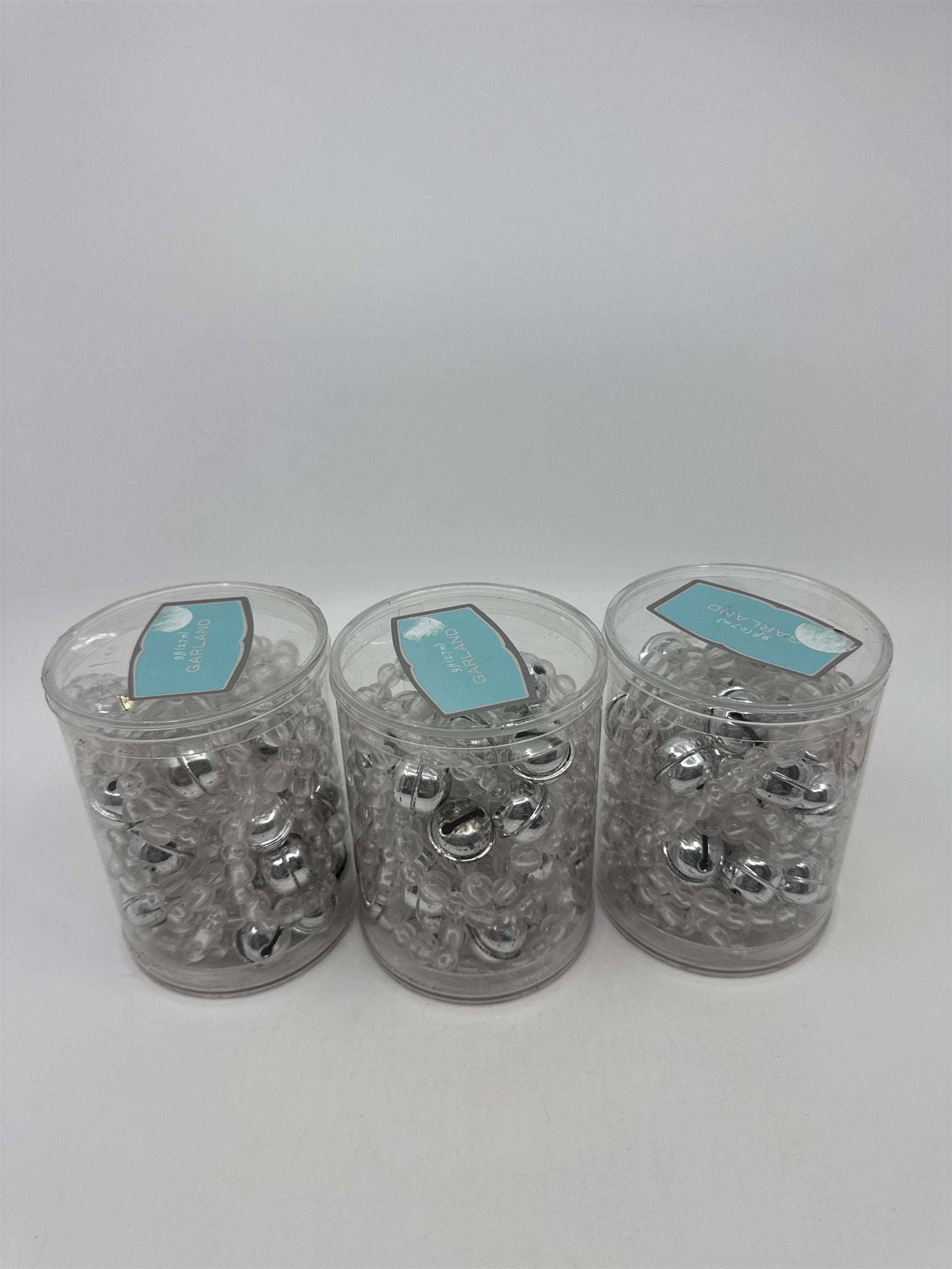 Set Of Three Vintage 9 Ft. Clear Beaded Decorative Garland W/ Bells In Packaging