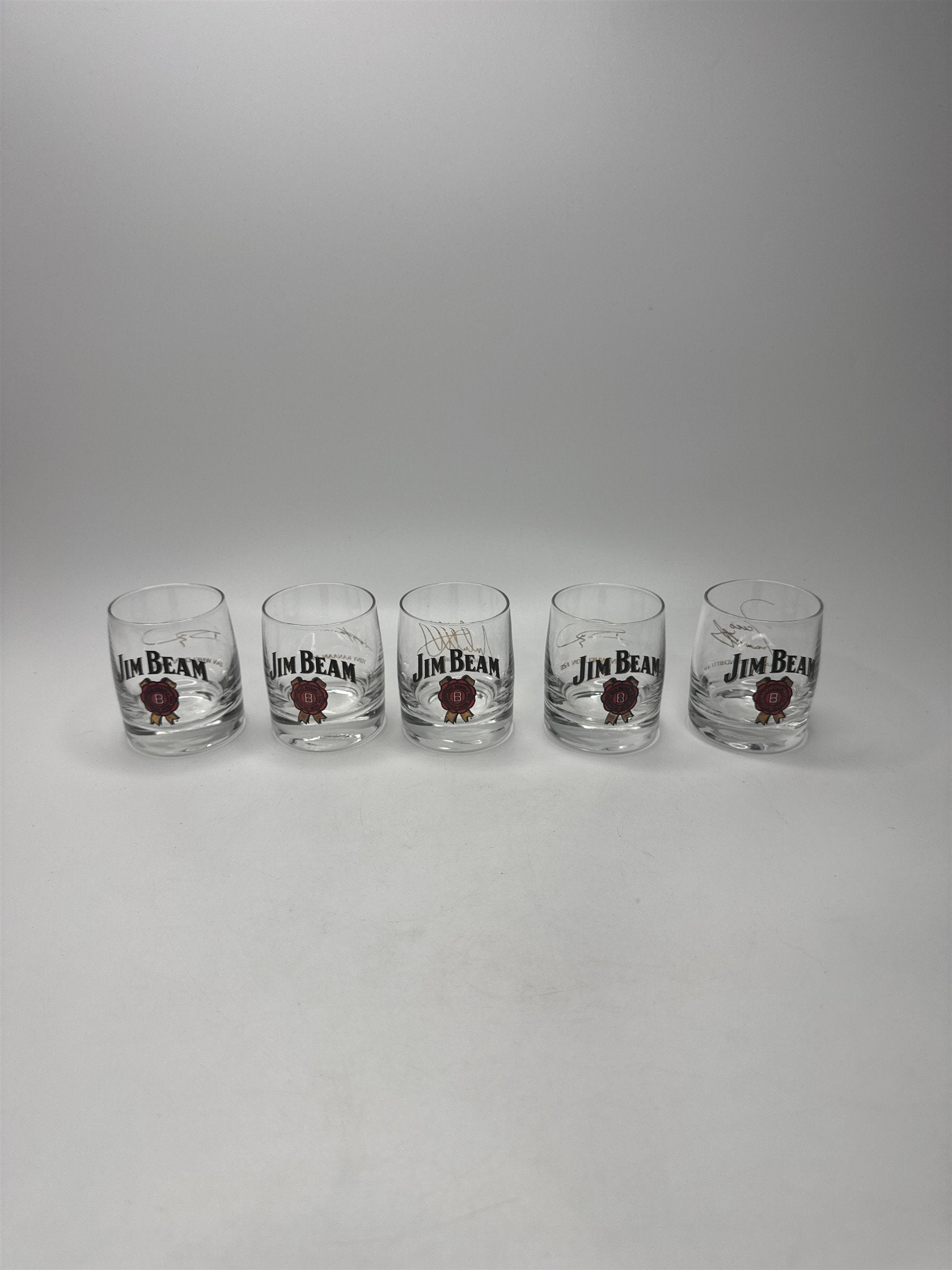 Lot of 5 Jim Beam Racing Glass Whiskey Shot Glass NASCAR IndyCar Promo