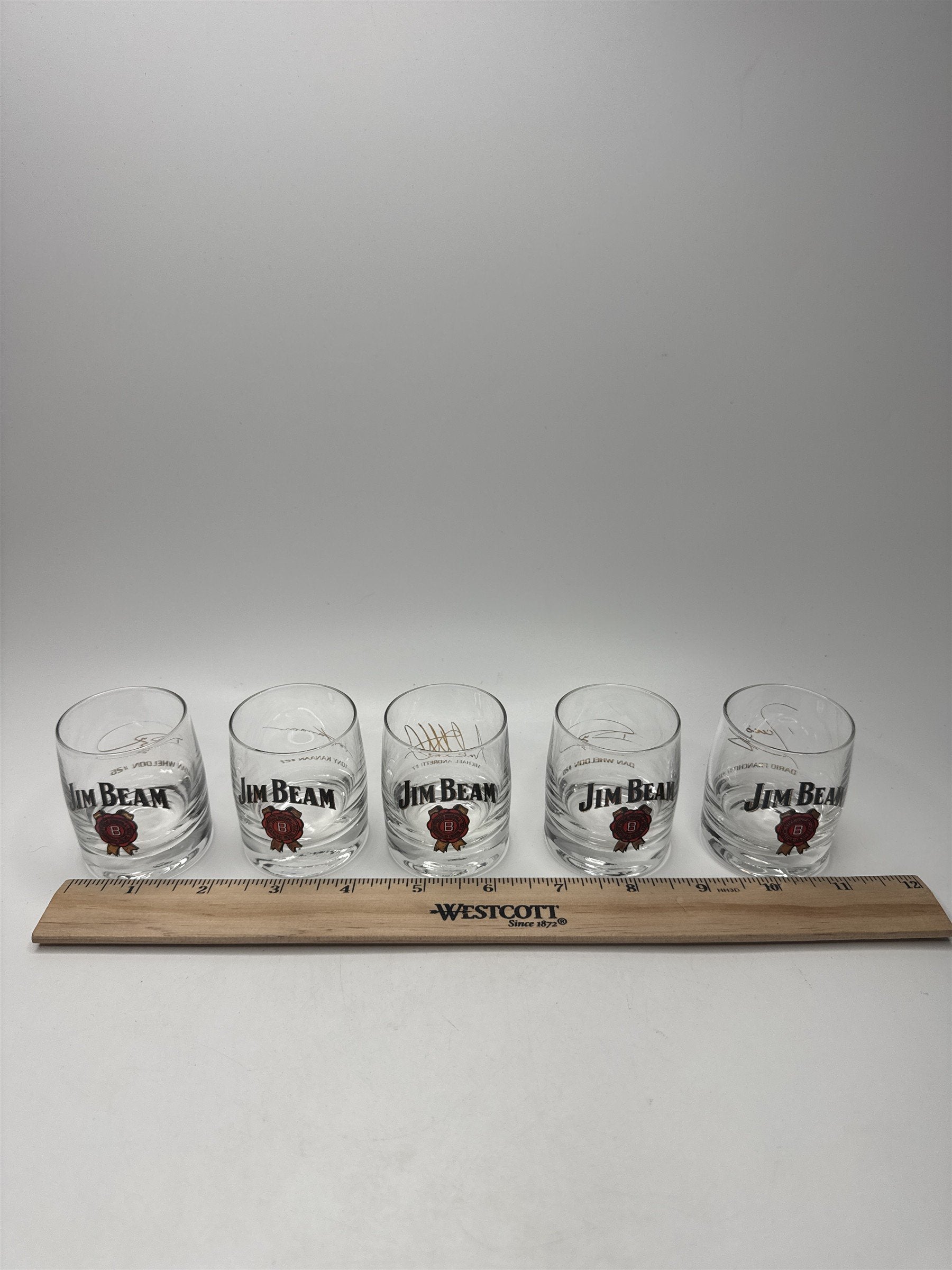 Lot of 5 Jim Beam Racing Glass Whiskey Shot Glass NASCAR IndyCar Promo