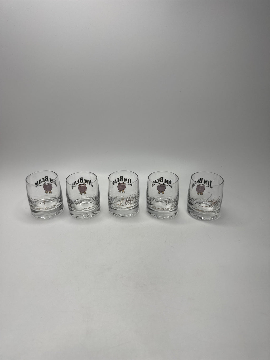 Lot of 5 Jim Beam Racing Glass Whiskey Shot Glass NASCAR IndyCar Promo