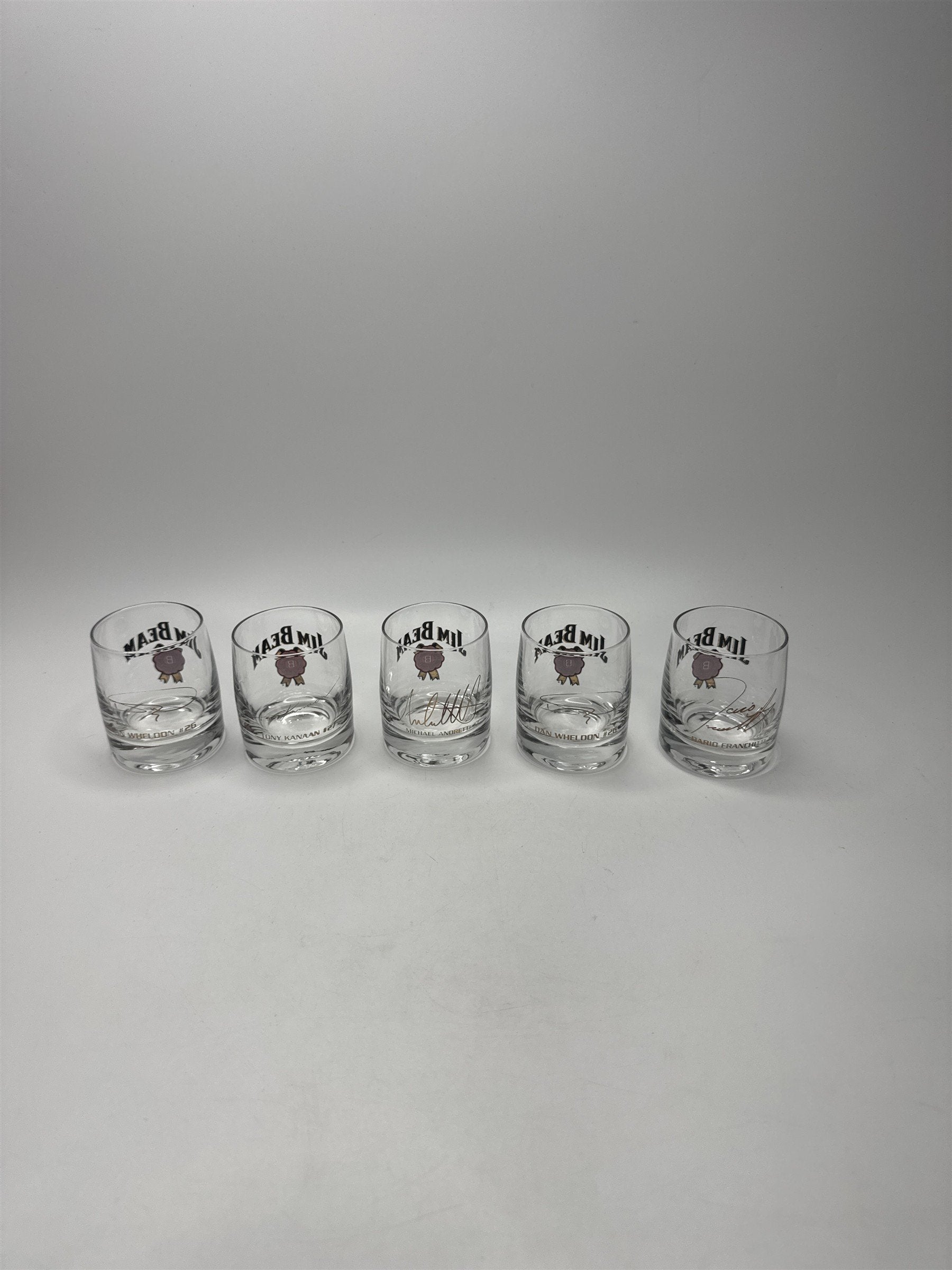 Lot of 5 Jim Beam Racing Glass Whiskey Shot Glass NASCAR IndyCar Promo