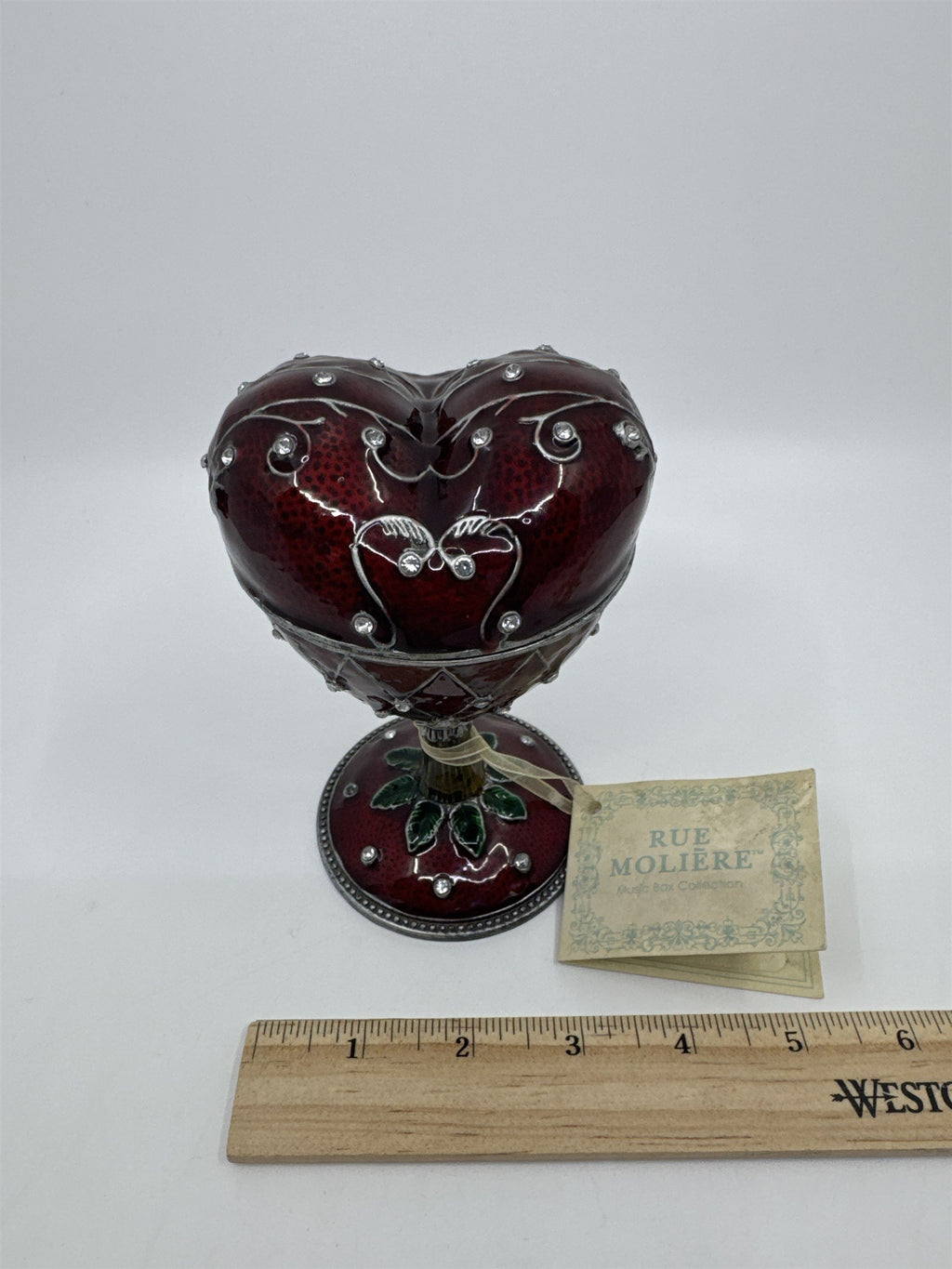 Red Rue Moliere Heart Shaped Music Box W/ Tag Music Box Collection