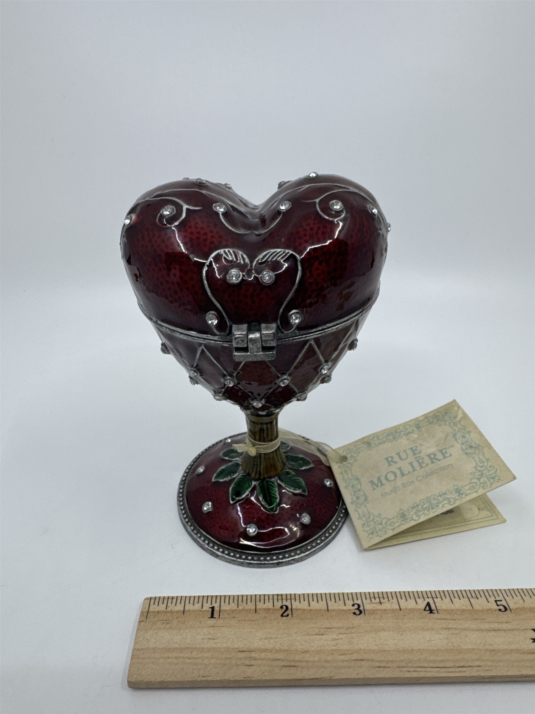 Red Rue Moliere Heart Shaped Music Box W/ Tag Music Box Collection