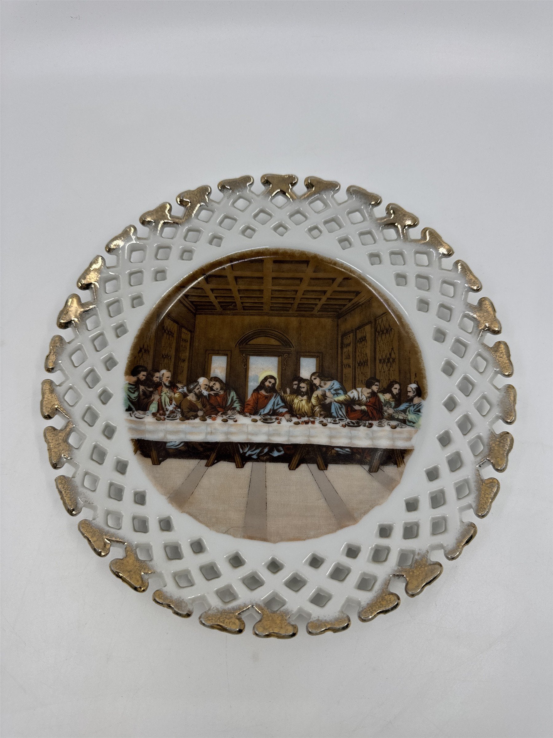 Lefton Reticulated Plate W/ The Last Supper Image #KF2534